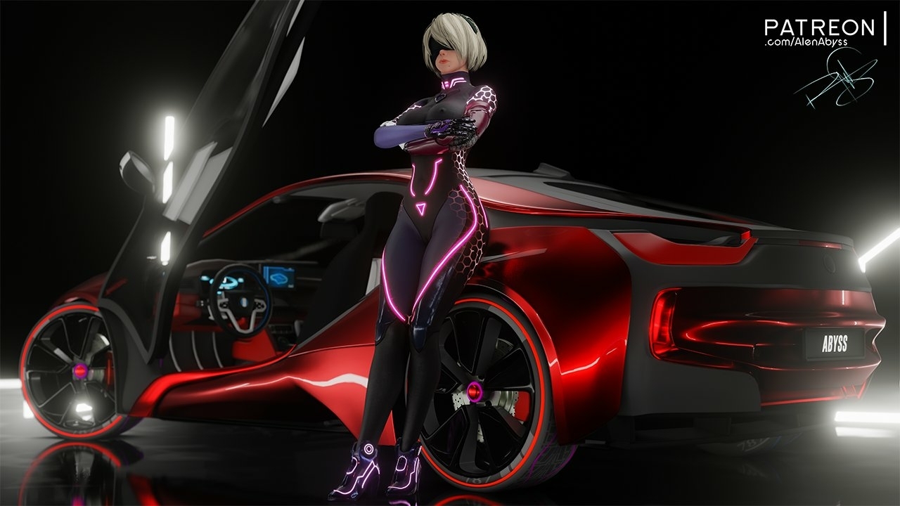 Sexy 2b with a nice cyberpunk bodysuit 2b Nier Automata Sexy Latex Suit Scifi Car