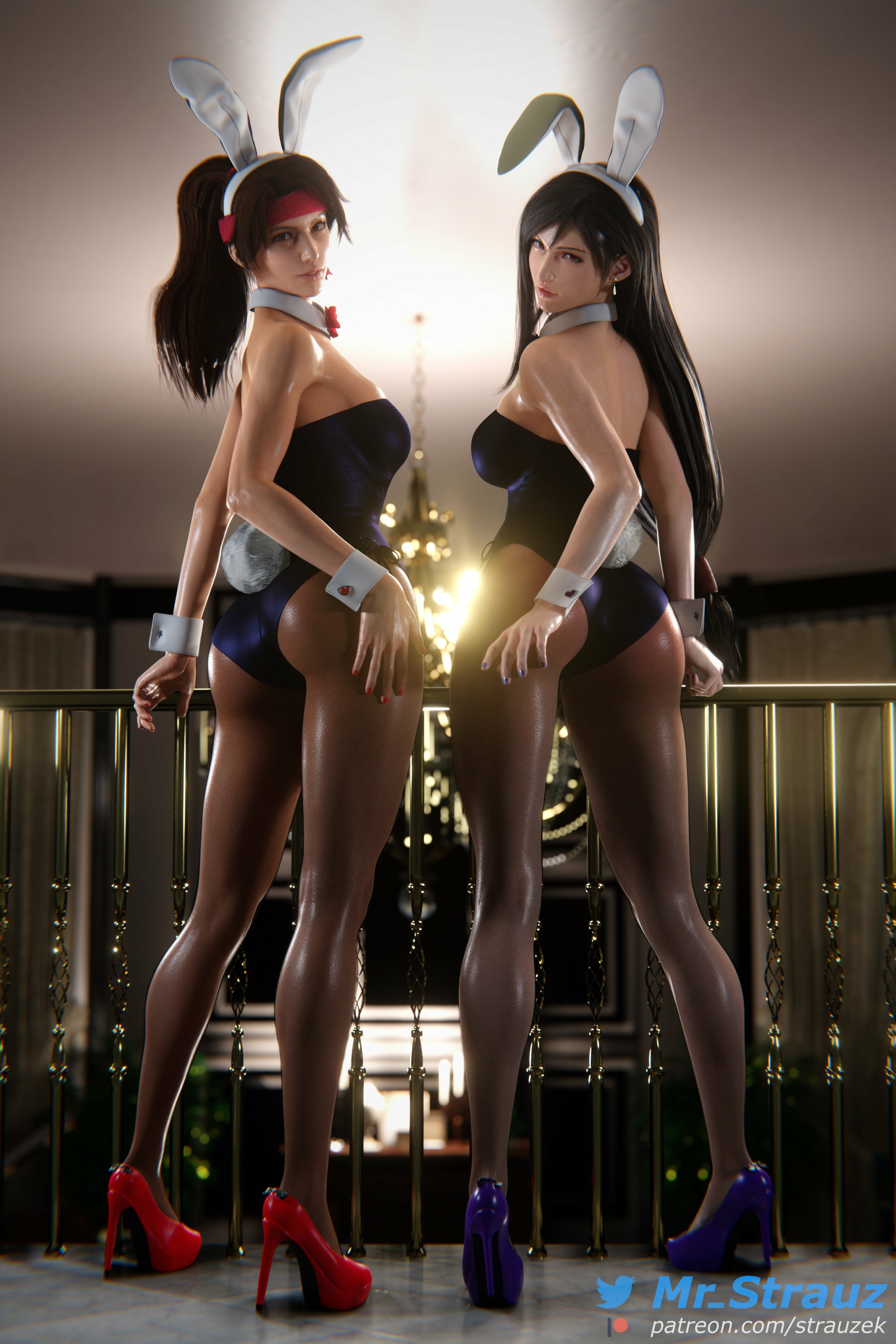 Tifa and Jessie Bunny Jessie Rasberry Tifa Lockhart Final Fantasy 7 3dnsfw Big Ass Big Tits High Heels Nude Bunny Suit 2