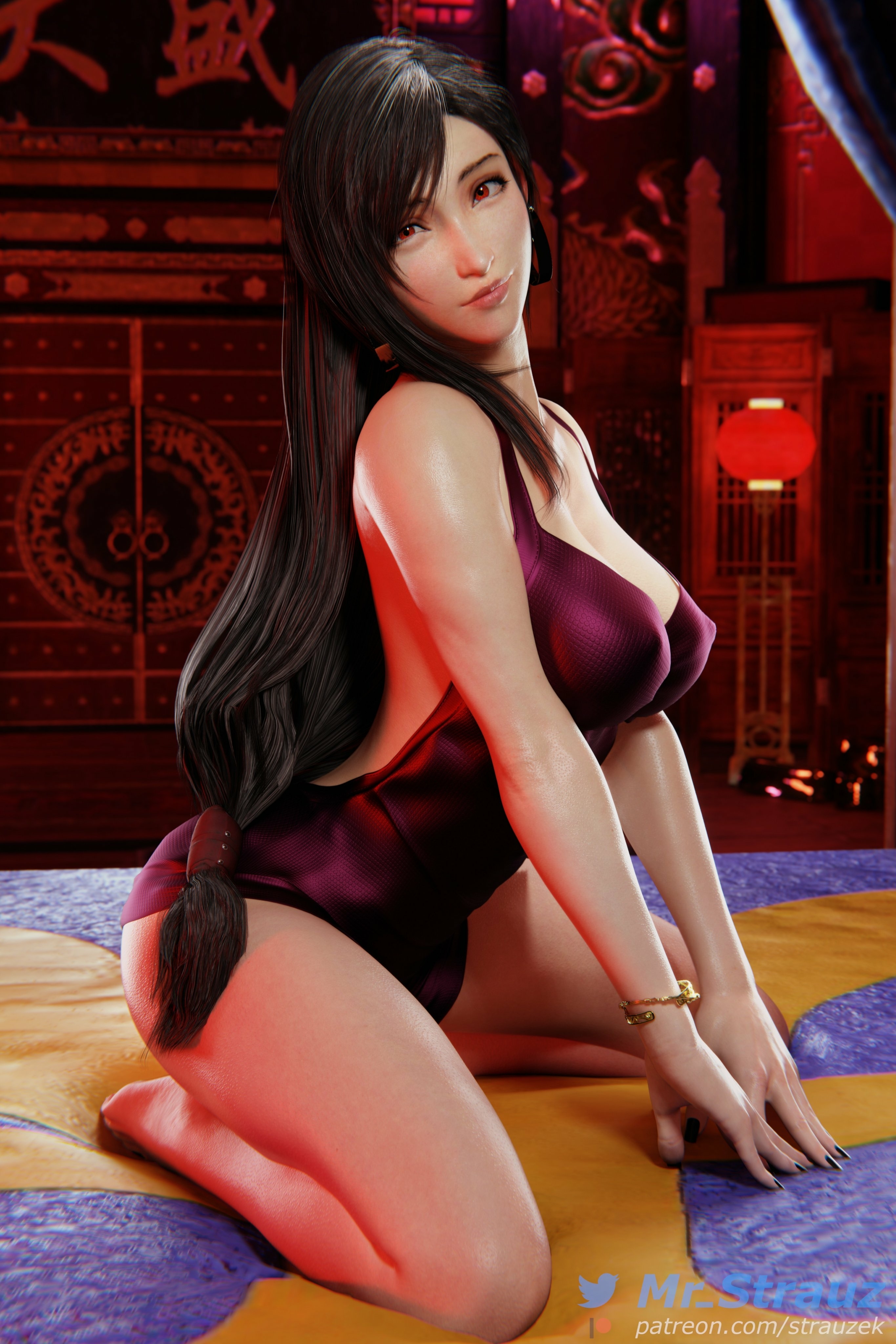 Tifa photoshoot set Tifa Lockhart Final Fantasy 7 3dnsfw Big Ass Big Tits Nude Photoshoot Party Dress Gym Cloth Clean Pussy Belly Button Piercing 8