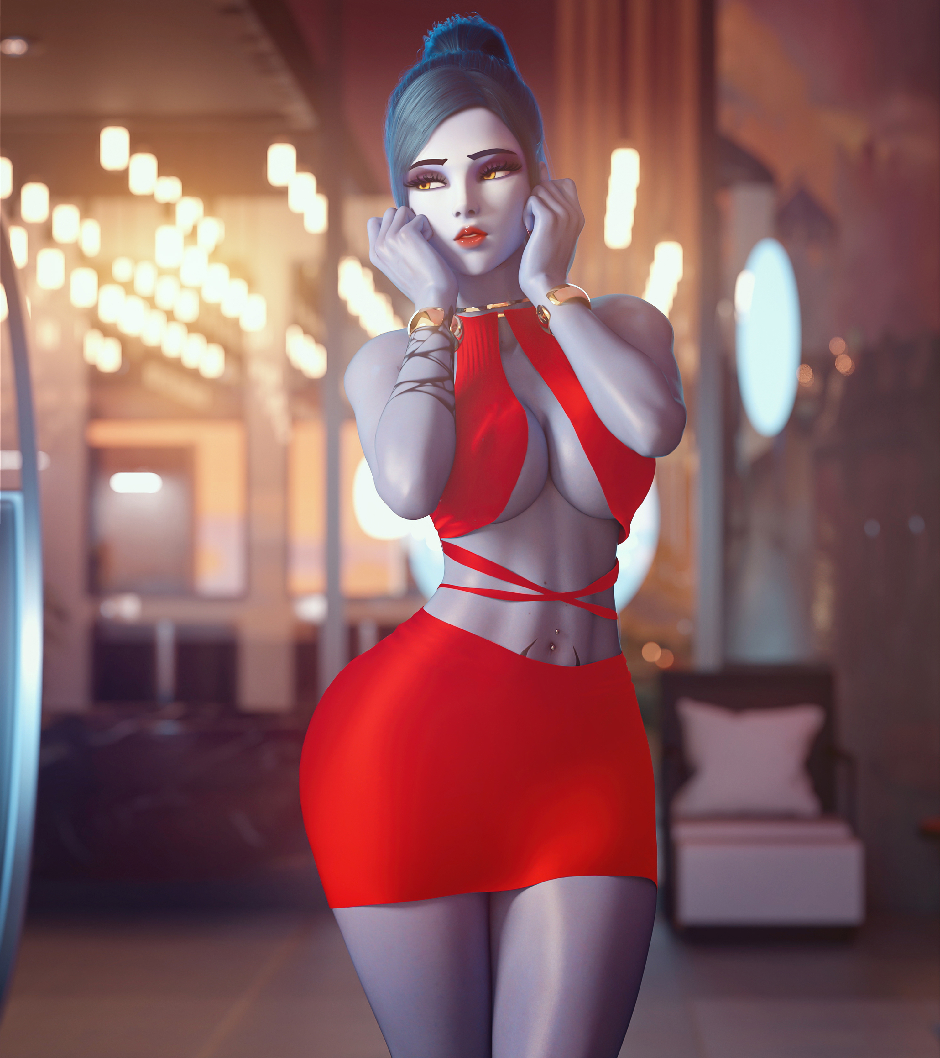 very elegant today miss Widowmaker Overwatch Sexy Big Tits 3d Girl Blue Hair Dress Elegant Hot