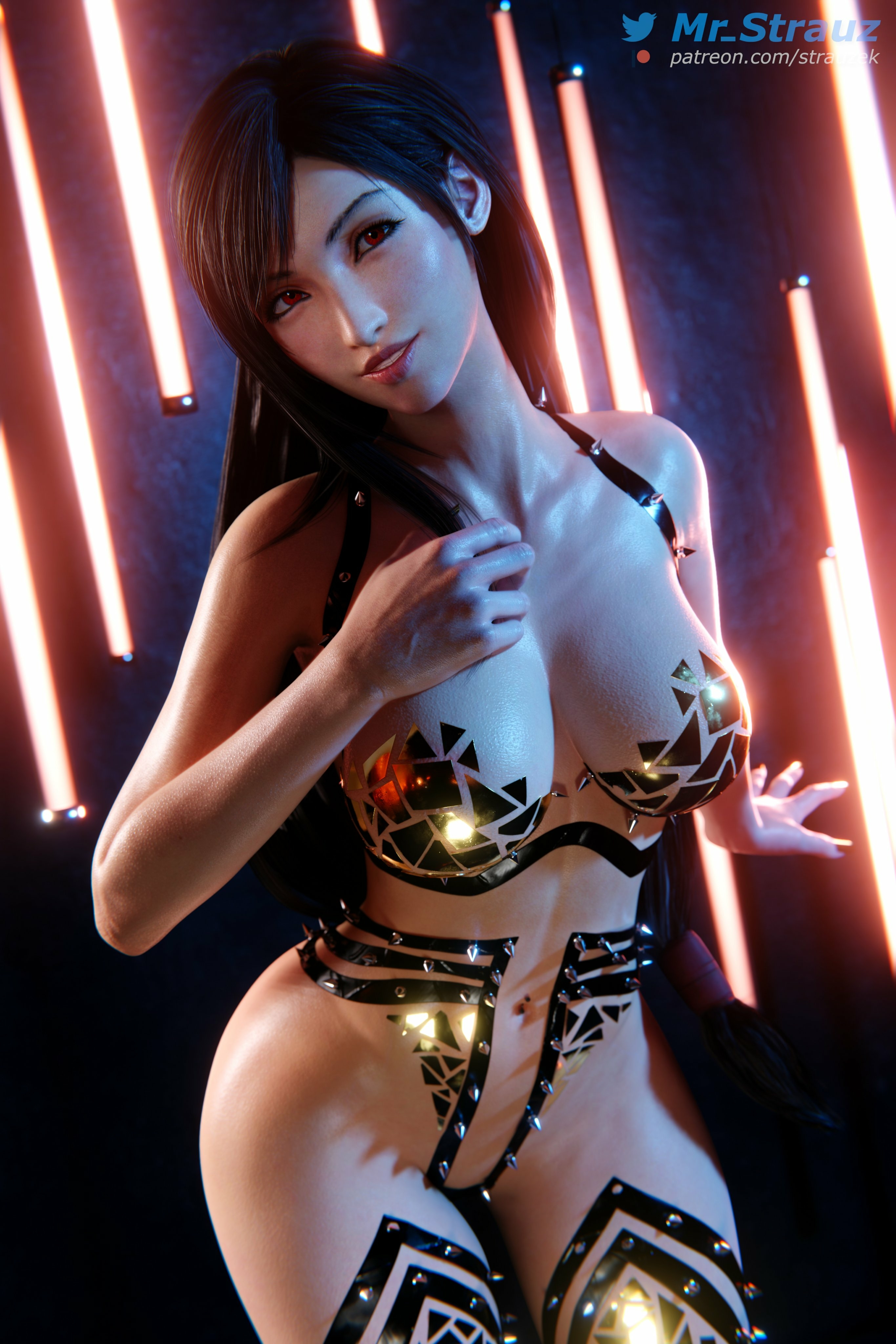 Tifa Black Tape Project Tifa Lockhart Final Fantasy 7 3dnsfw Big Ass Big Tits Nude Clean Pussy Taped