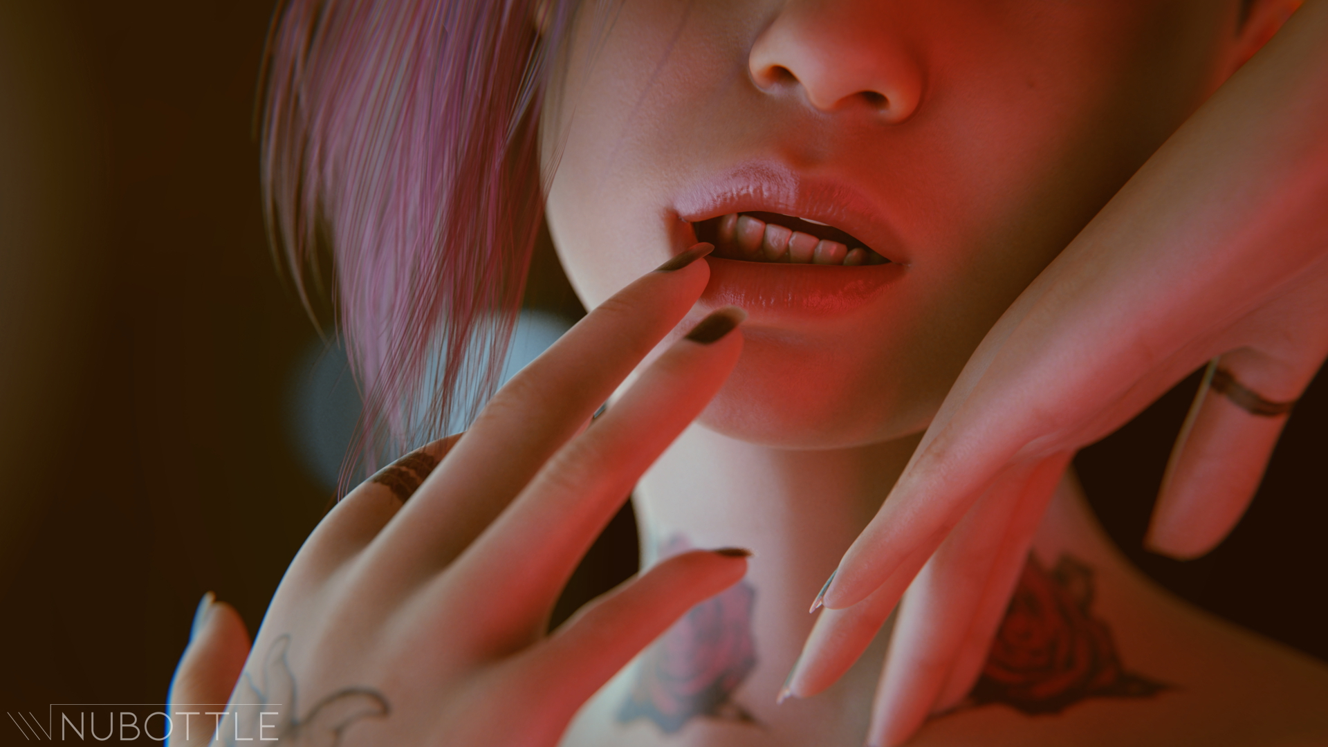 Judy's pretty lips Judy Alvarez Cyberpunk2077 Sfw Lips Tattoo Pinup 1girl Artsy Cyberpunk