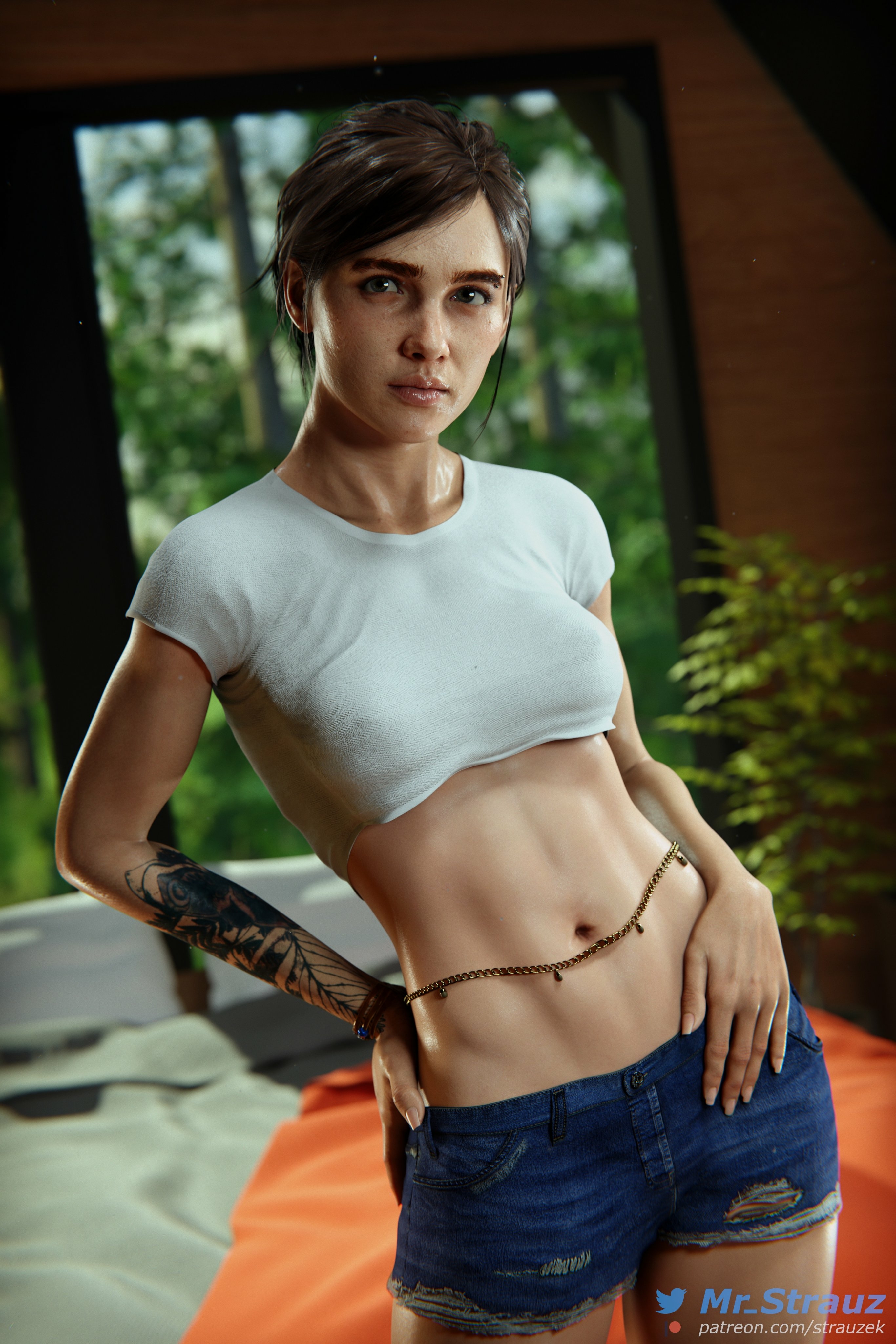 Ellie Williams poster (1 and 2) Ellie (the Last Of Us) The Last Of Us 3dnsfw Big Ass Nude Clean Pussy Pose Short Jeans Belly Chain Medium Breasts Petite 3