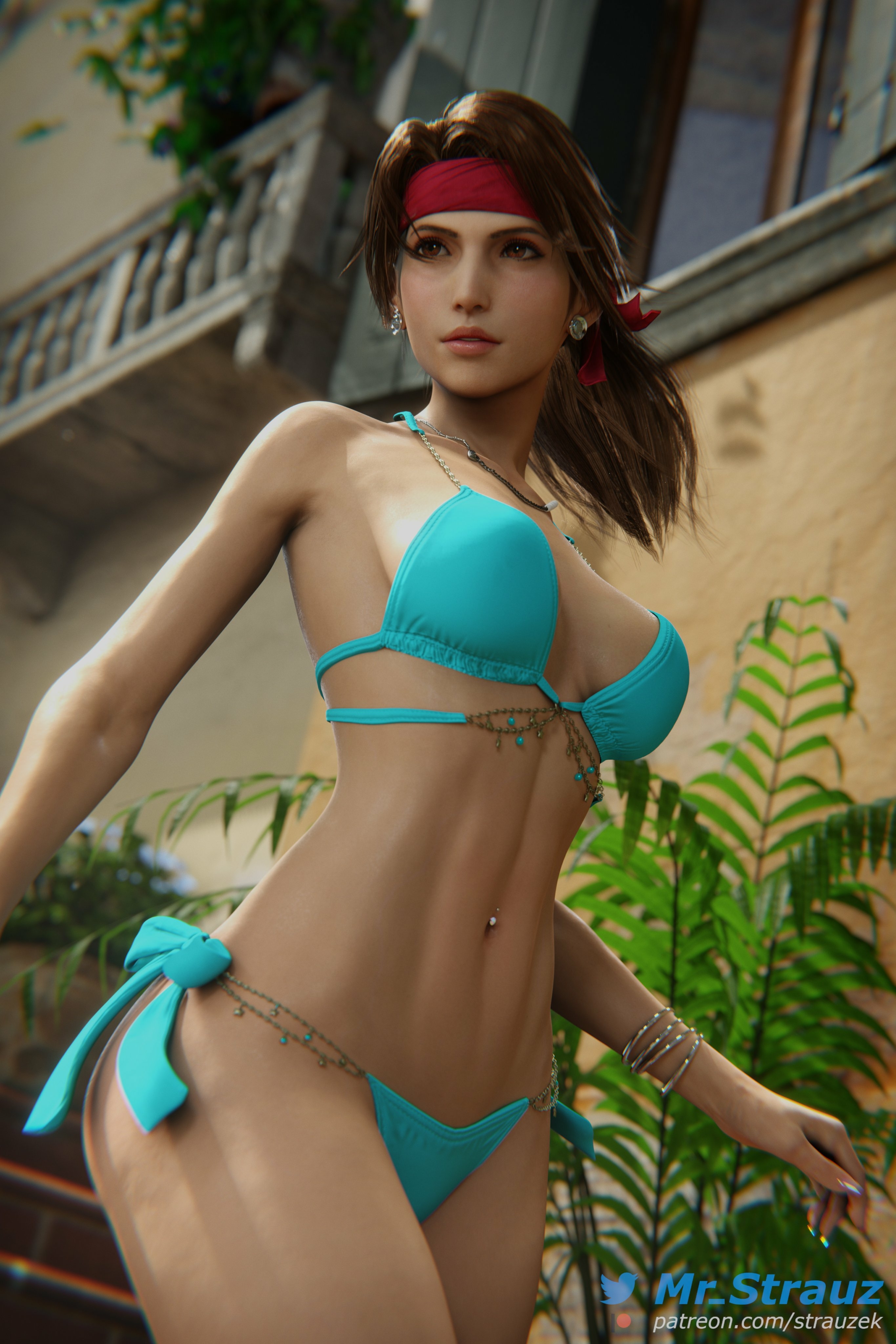 Jessie Rasberry photoshoot set Jessie Rasberry Final Fantasy 7 Remake 3dnsfw Big Ass Nude Clean Pussy Big Tits Pose Bikini Bandana High Heels Abs Outside 2