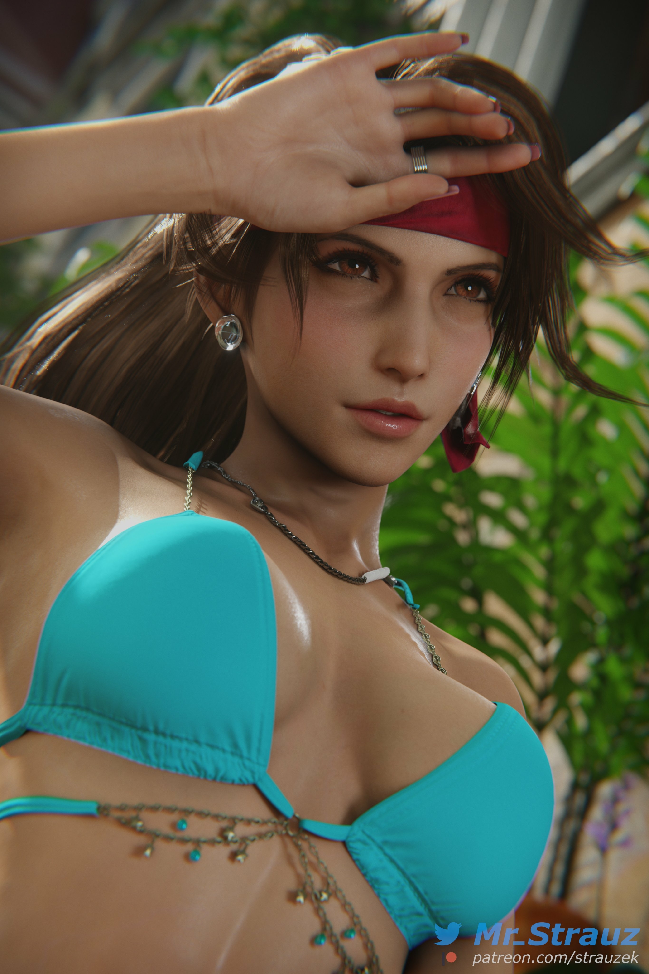 Jessie Rasberry photoshoot set Jessie Rasberry Final Fantasy 7 Remake 3dnsfw Big Ass Nude Clean Pussy Big Tits Pose Bikini Bandana High Heels Abs Outside 3