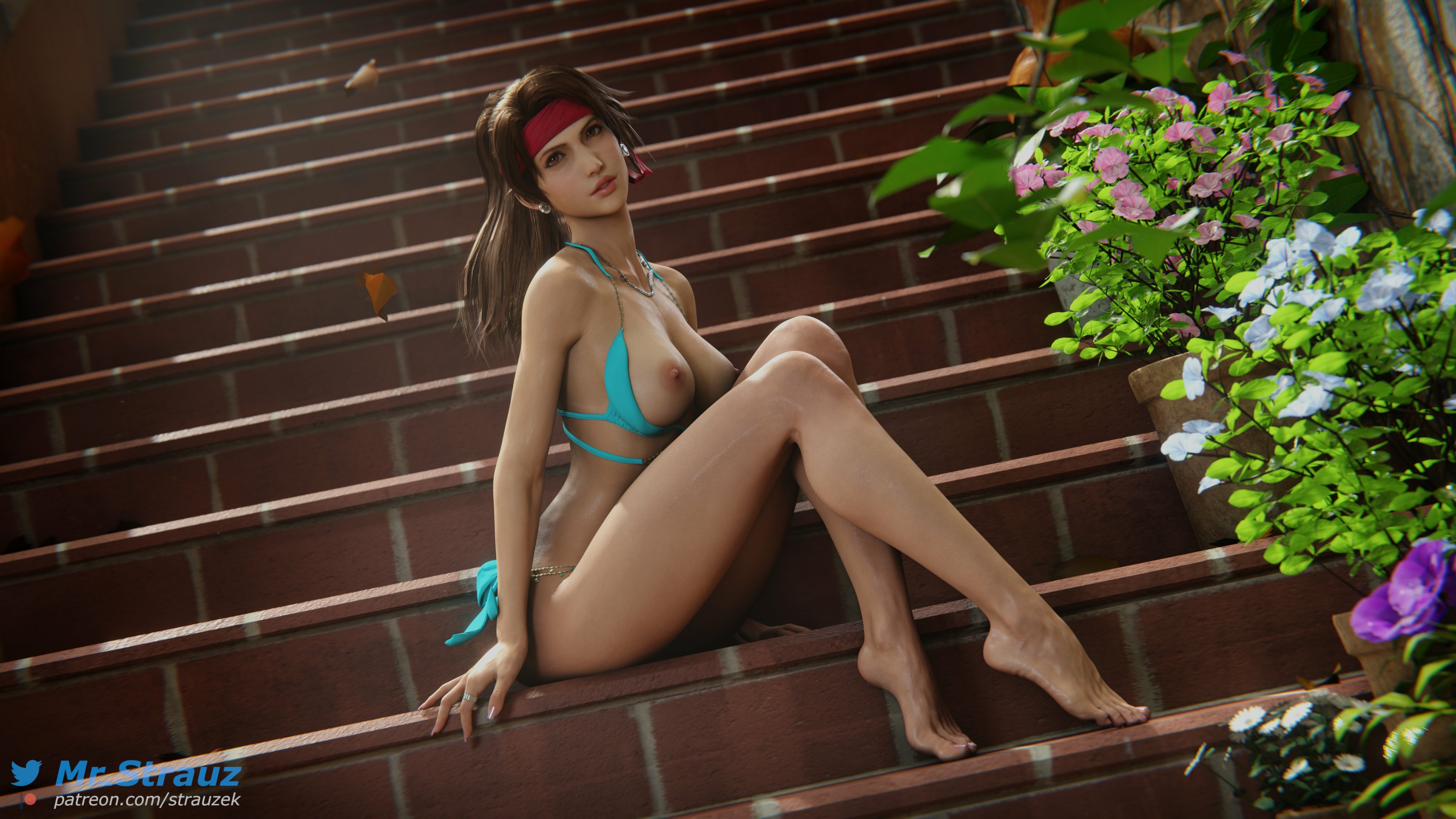 Jessie Rasberry photoshoot set Jessie Rasberry Final Fantasy 7 Remake 3dnsfw Big Ass Nude Clean Pussy Big Tits Pose Bikini Bandana High Heels Abs Outside 6