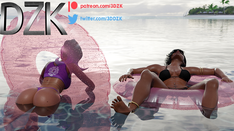 PHARA AND SOMBRA ENJOYING THE SUMMER Pharah Overwatch Sombra Beach Sunbathing Sweaty Wet Bikini Glasses Belly Button Piercing Nail Polish Tattoo Tanlines Sea Water 2