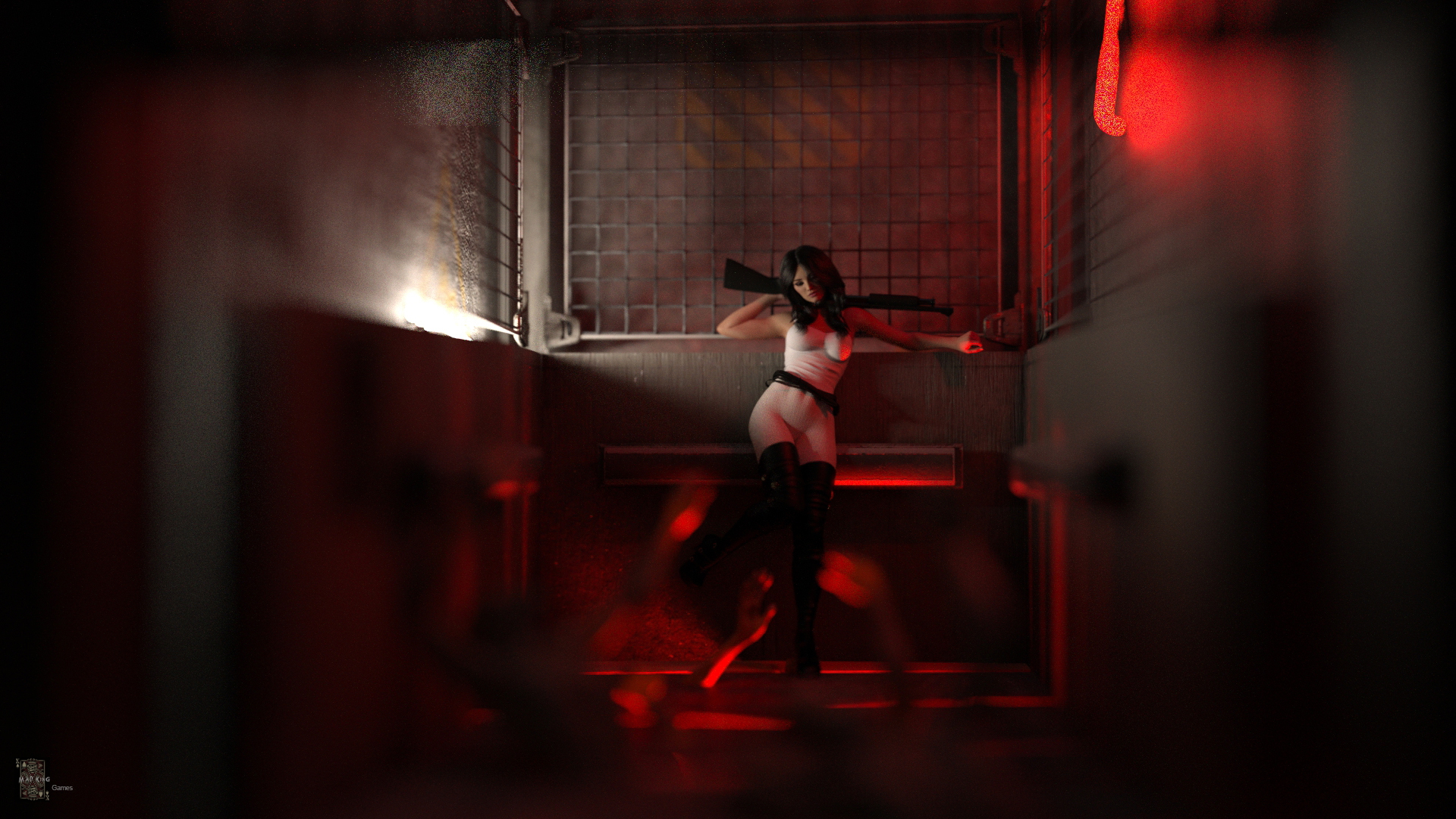 Morrigan - Primo Victoria  Sexy Brunette Latex Stockings Gun Zombie
