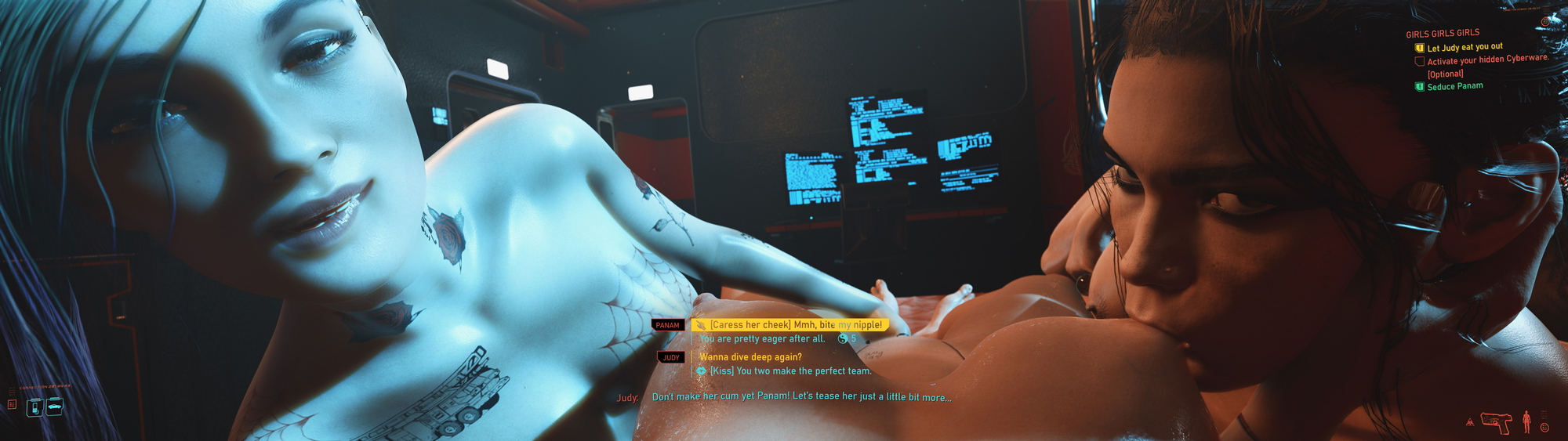 Girls Girls Girls - Secret Gig Cyberpunk2077 Panam Palmer Judy Alvarez Threesome Big Tits Sweaty Sucking Lesbian Nude 5