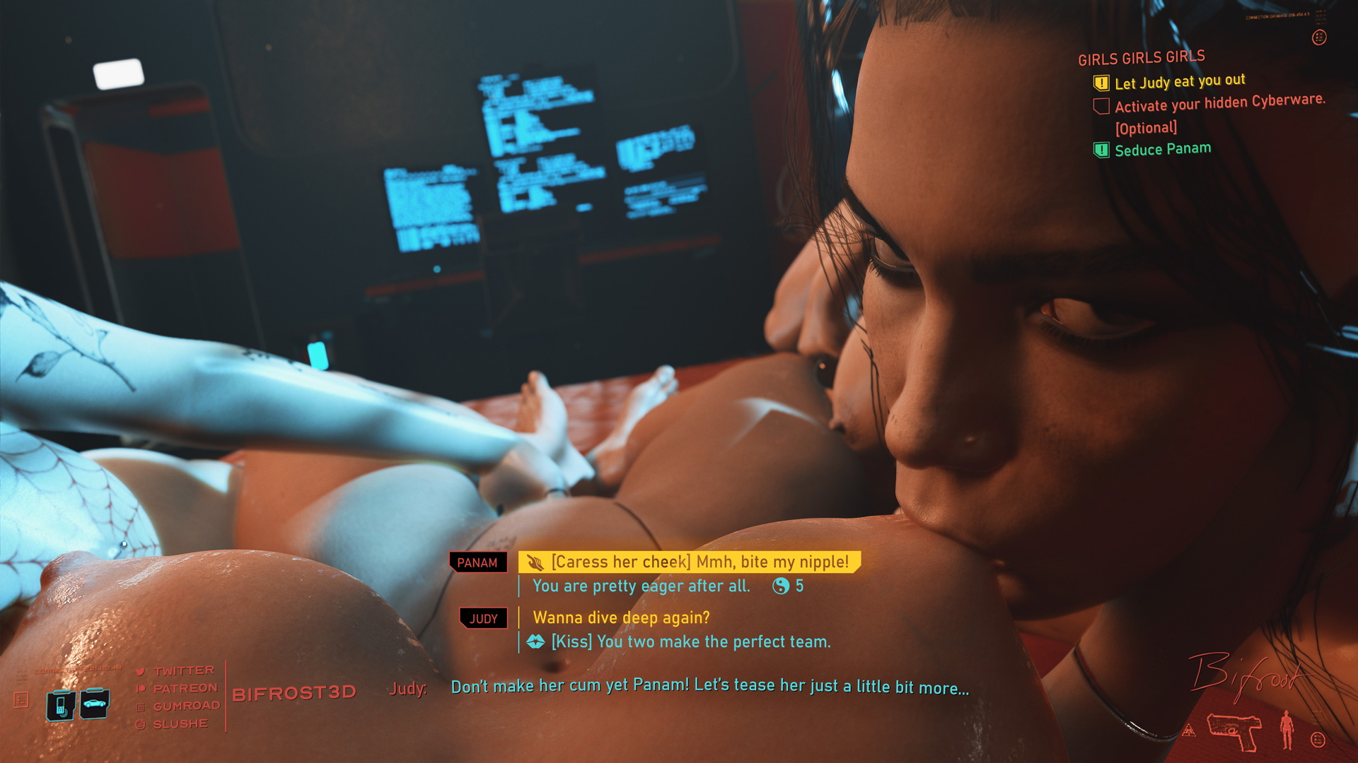 Girls Girls Girls - Secret Gig Cyberpunk2077 Panam Palmer Judy Alvarez Threesome Big Tits Sweaty Sucking Lesbian Nude 10
