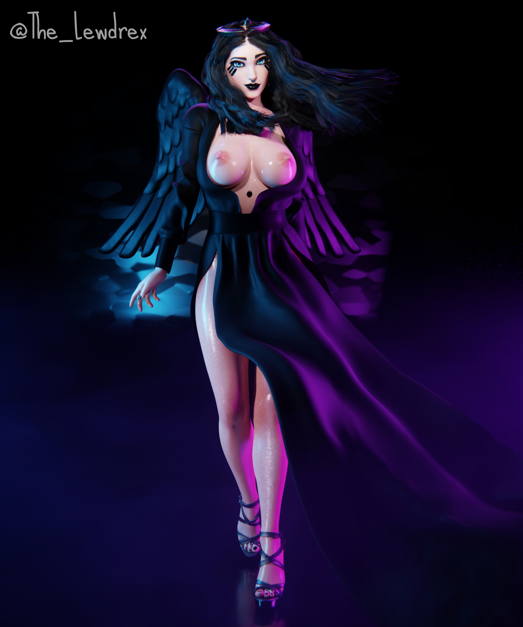 Goth Ark Ark Fortnite Goth Big Tits Naked Boobies Boobs Black Hair 1girl Pinup Solo High Heels 2