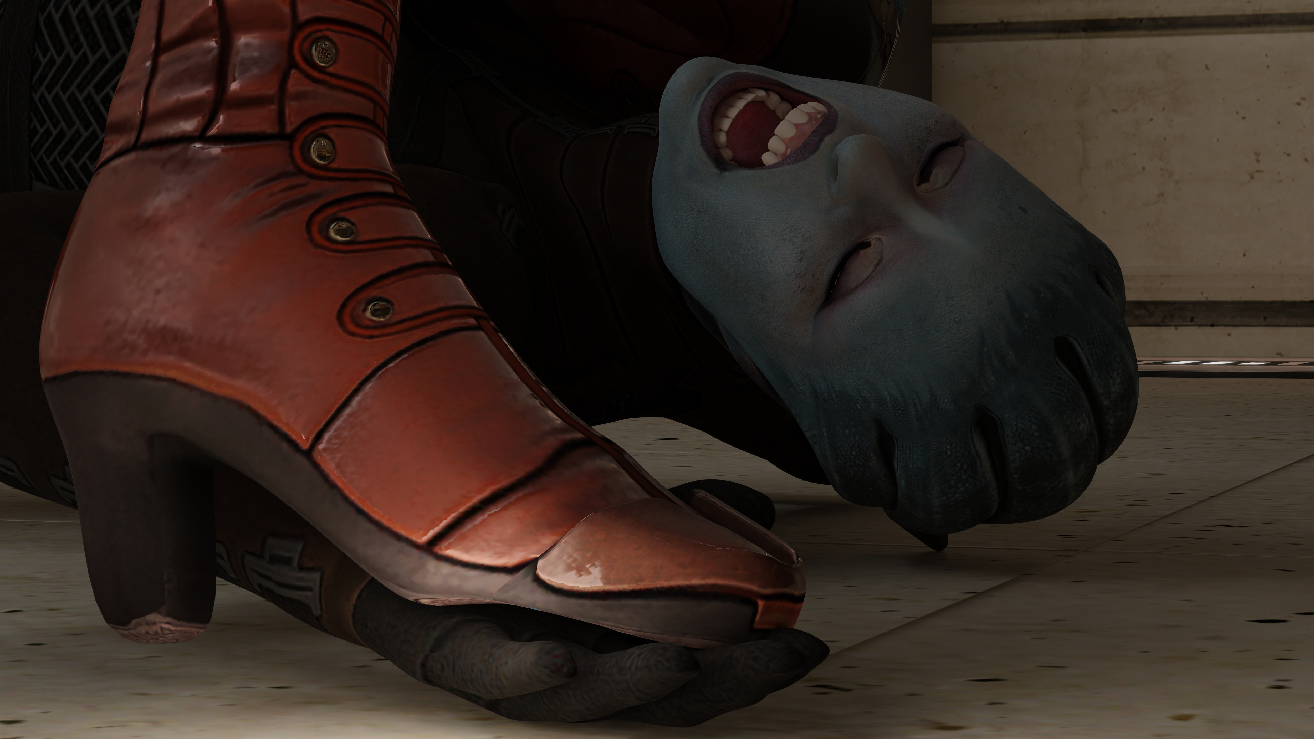 Samara stepping on morinth hand