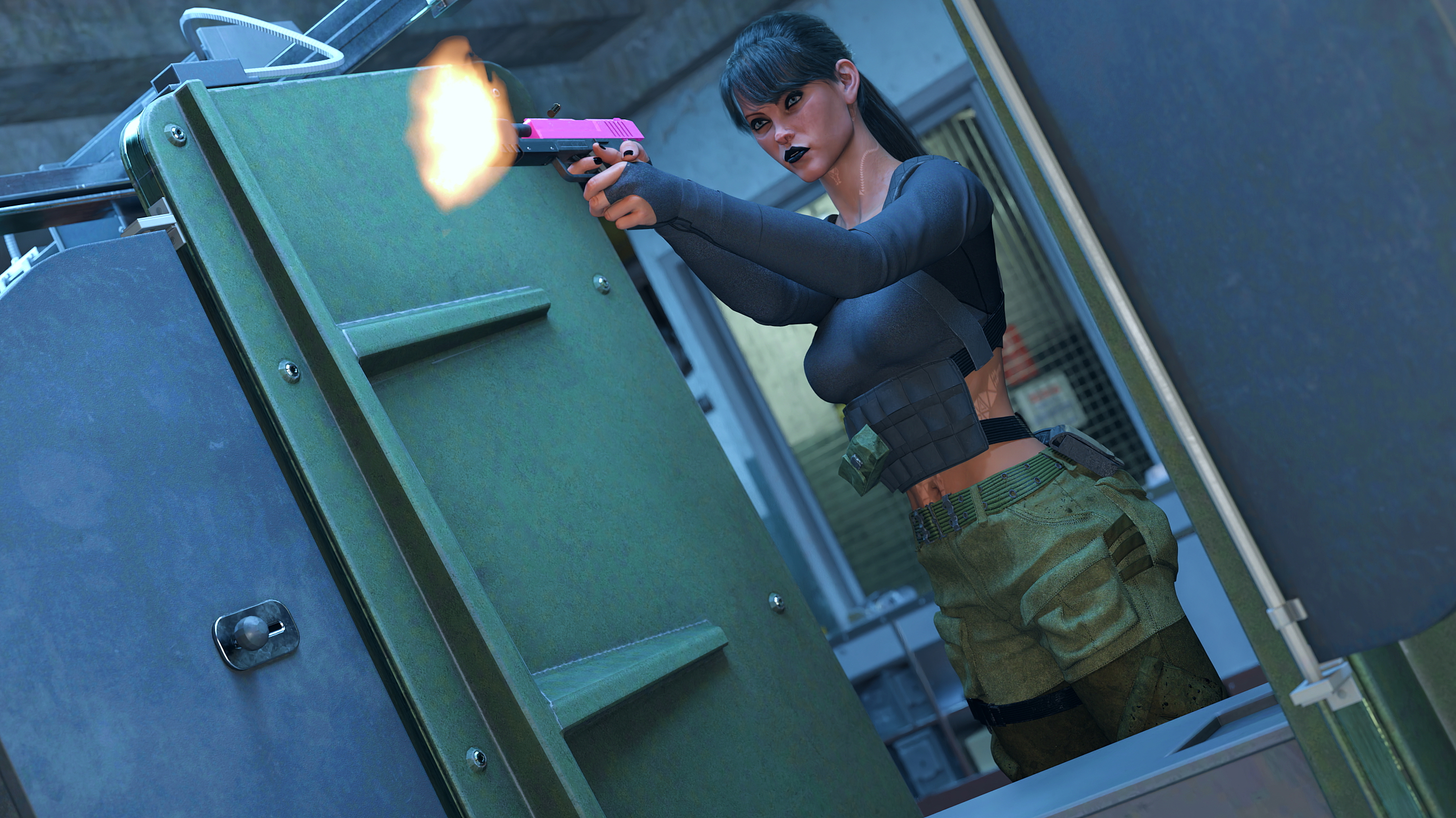 Shootin range  1girl Gun