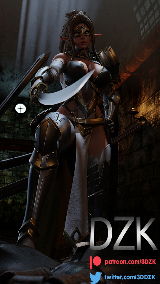 YOU GOT CAUGHT BY THE GUARD !  Big Tits Big Ass Ponytail Makeup Perfect Body Looking At Viewer Elf Jail Prison Armor Sword Orc Domination High Heels Mask Feet
