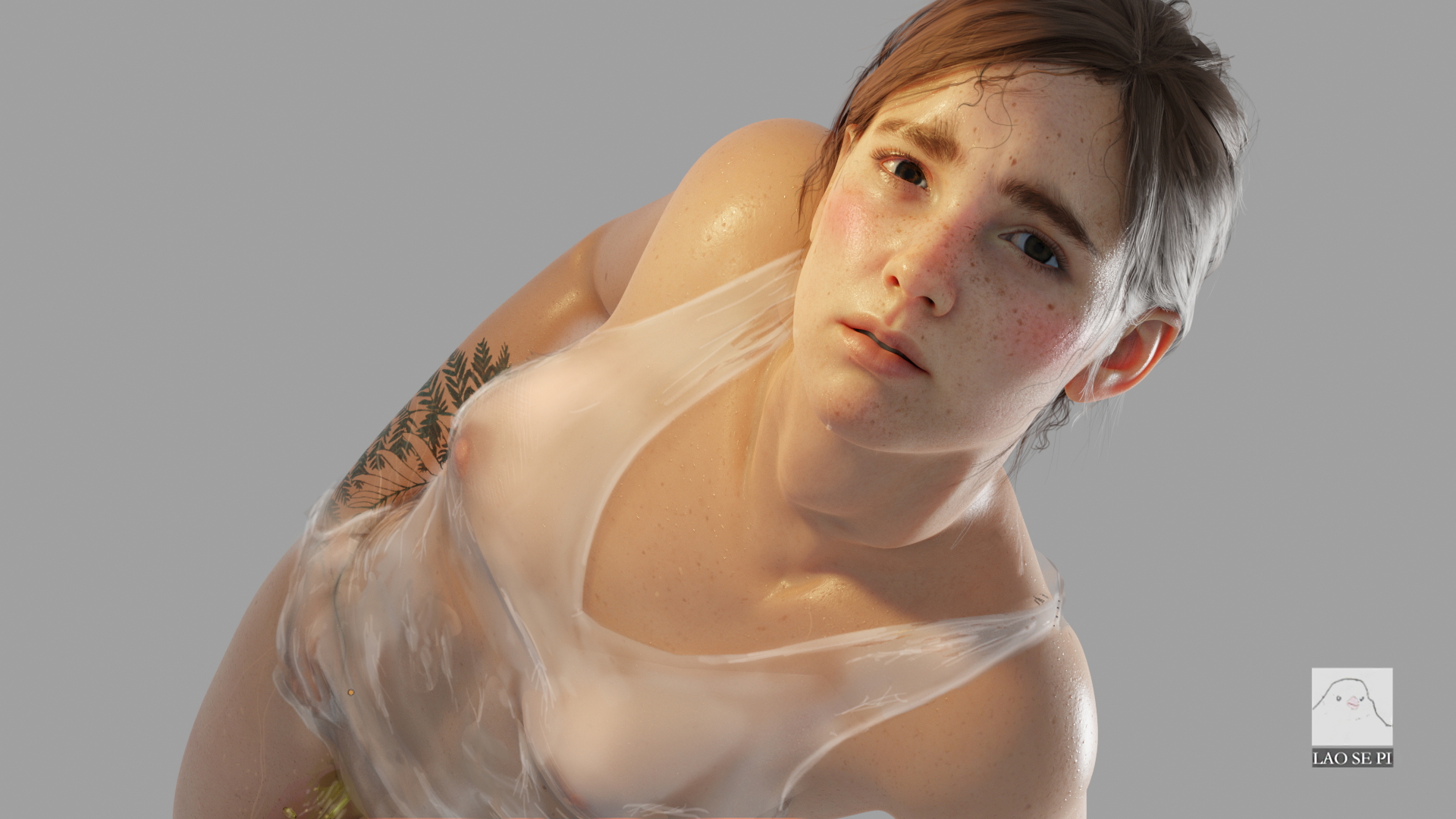 Ellie-Bathroom theme Ellie (the Last Of Us) Swimsuit Big Ass See Through Shower 3