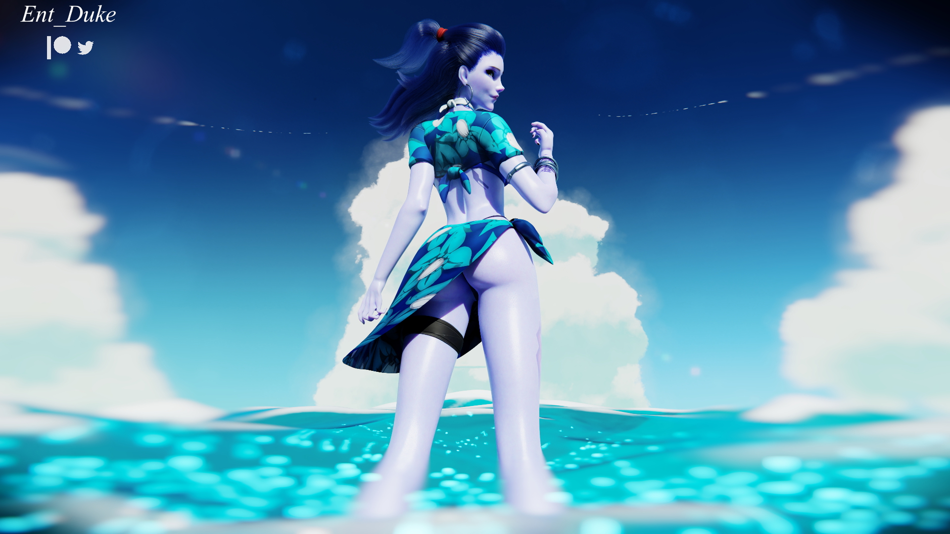 Widowmaker out at sea Overwatch Widowmaker 3d Porn Videogame Nude Pose Posing Beach Natural Boobs