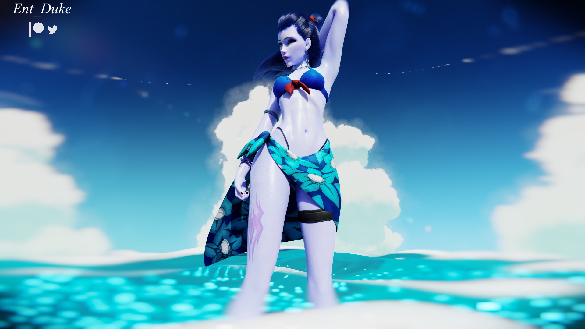 Widowmaker out at sea Overwatch Widowmaker 3d Porn Videogame Nude Pose Posing Beach Natural Boobs 2