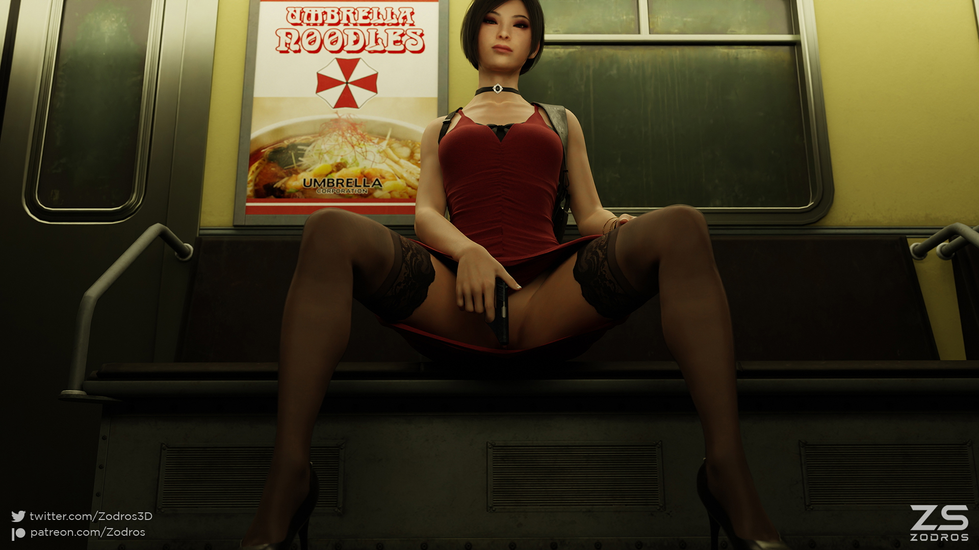 Ada Wong in the subway Ada Wong Resident Evil Subway Transport Partially_clothed Legwear High Heels Weapon Partially_nude Pussy 3d Porn Black Hair Nude Boobs Small Tits 2