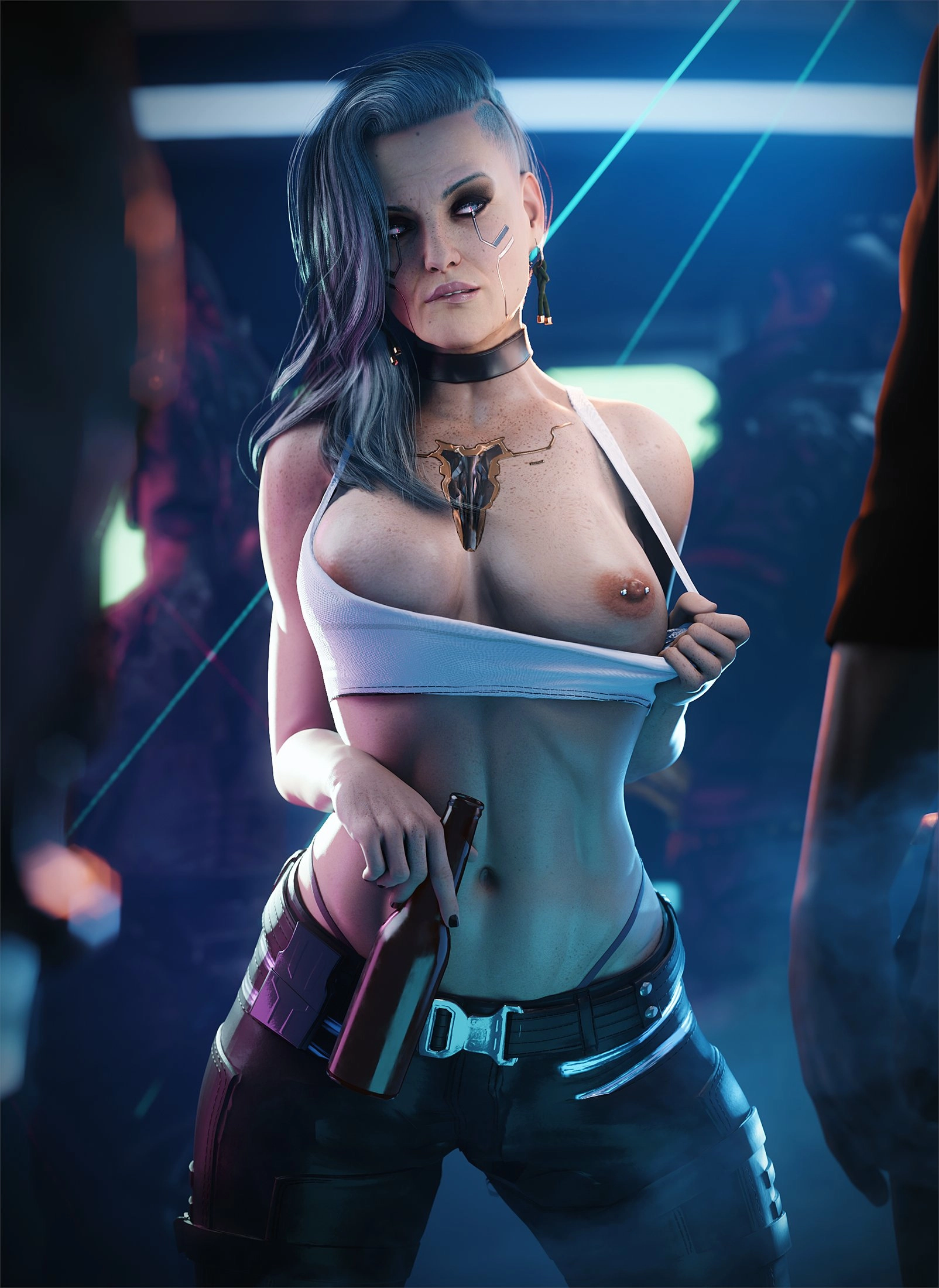 rogue amendiares half naked scene Rogue Amendiares Cyberpunk2077 Big Tits Tits Nipples Nipple Piercing Pink Nipples Half Naked Sexy 3d Porn
