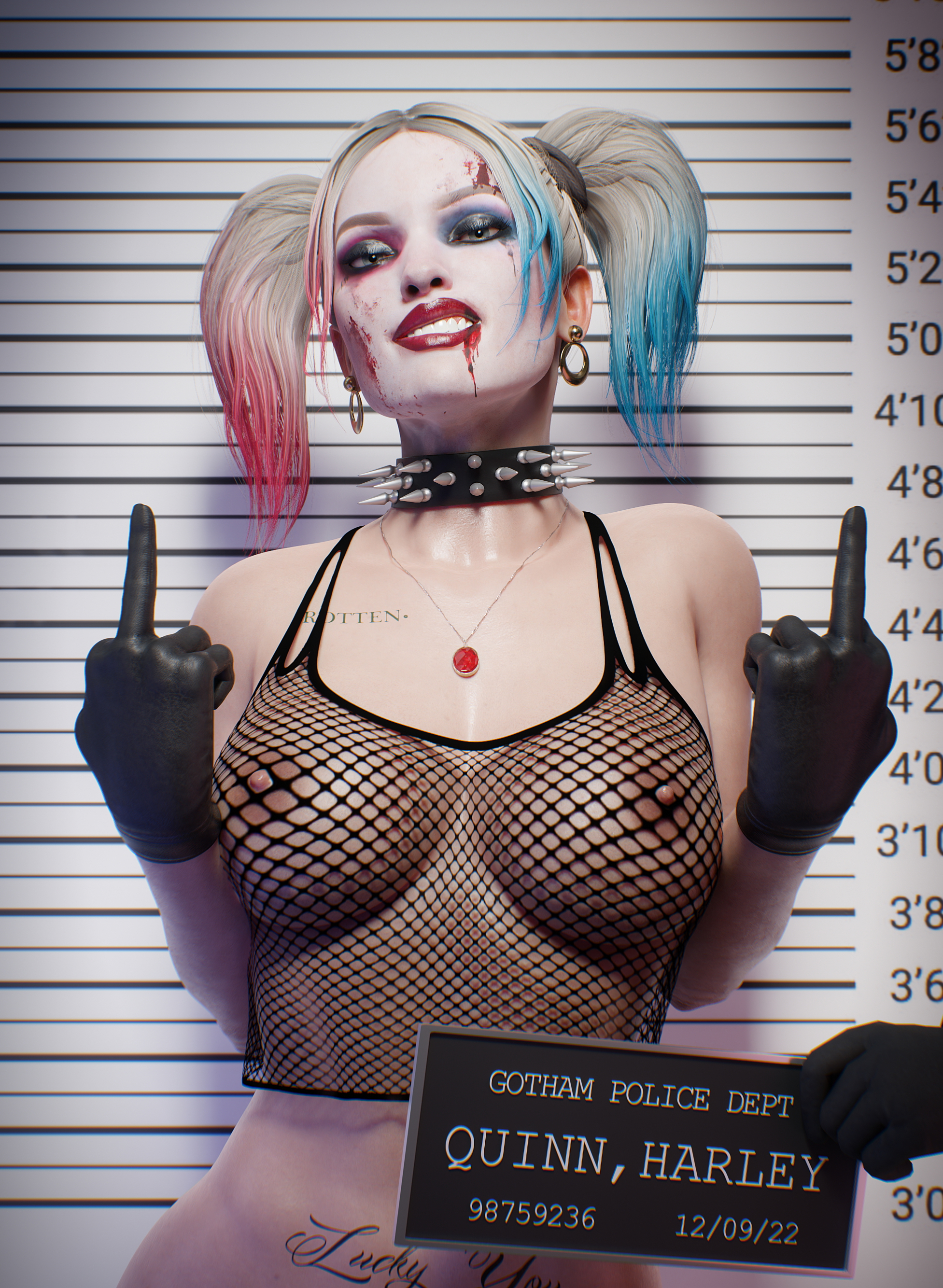 harley quinn horny face Harley Quinn Batman Tits Boobs Nipples Nipple Piercing Half Naked Sexy 3d Porn
