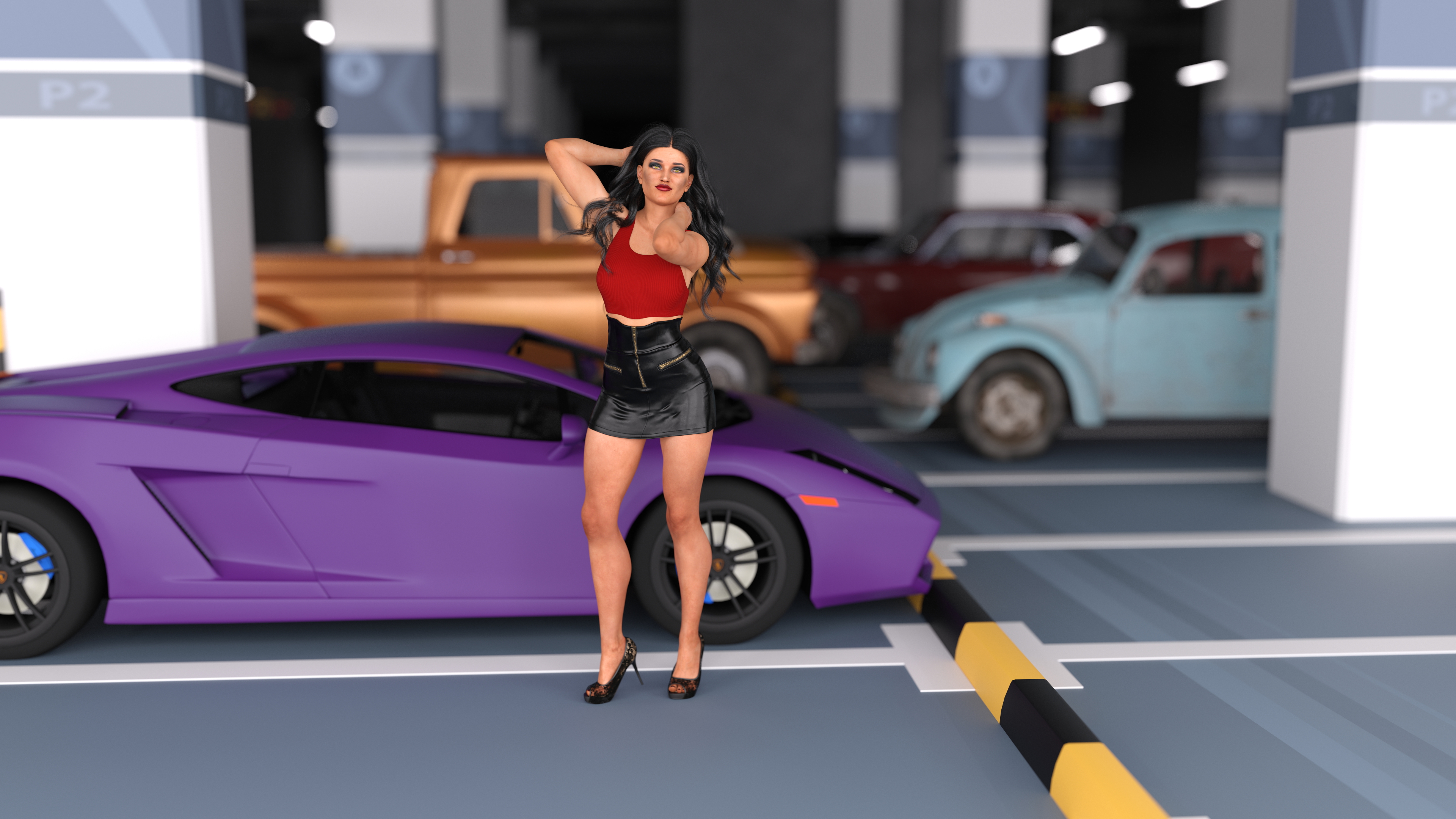 Car Park  Pinup Sexy Nude Big Tits Big Ass
