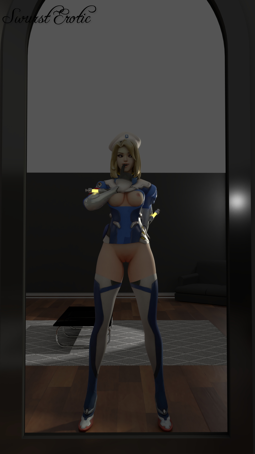 Mercy has some fun with her new mirror! Mercy Overwatch Big Tits Tits Natural Tits Boobs Pussy Shaved Pussy Pink Nipples Handjob Dick Big Cock Oral Sex 3d Porn