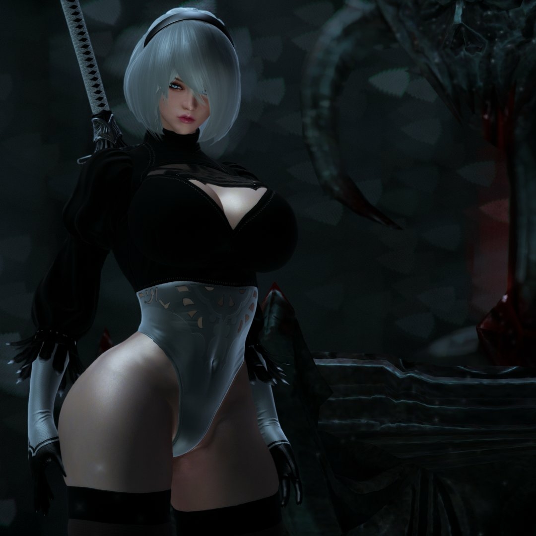 yorha 2b big boobs Yorha2b Nier Automata Sexy Hot Boobs Big boobs Lingerie Pussy Side View Half Naked 3d Porn