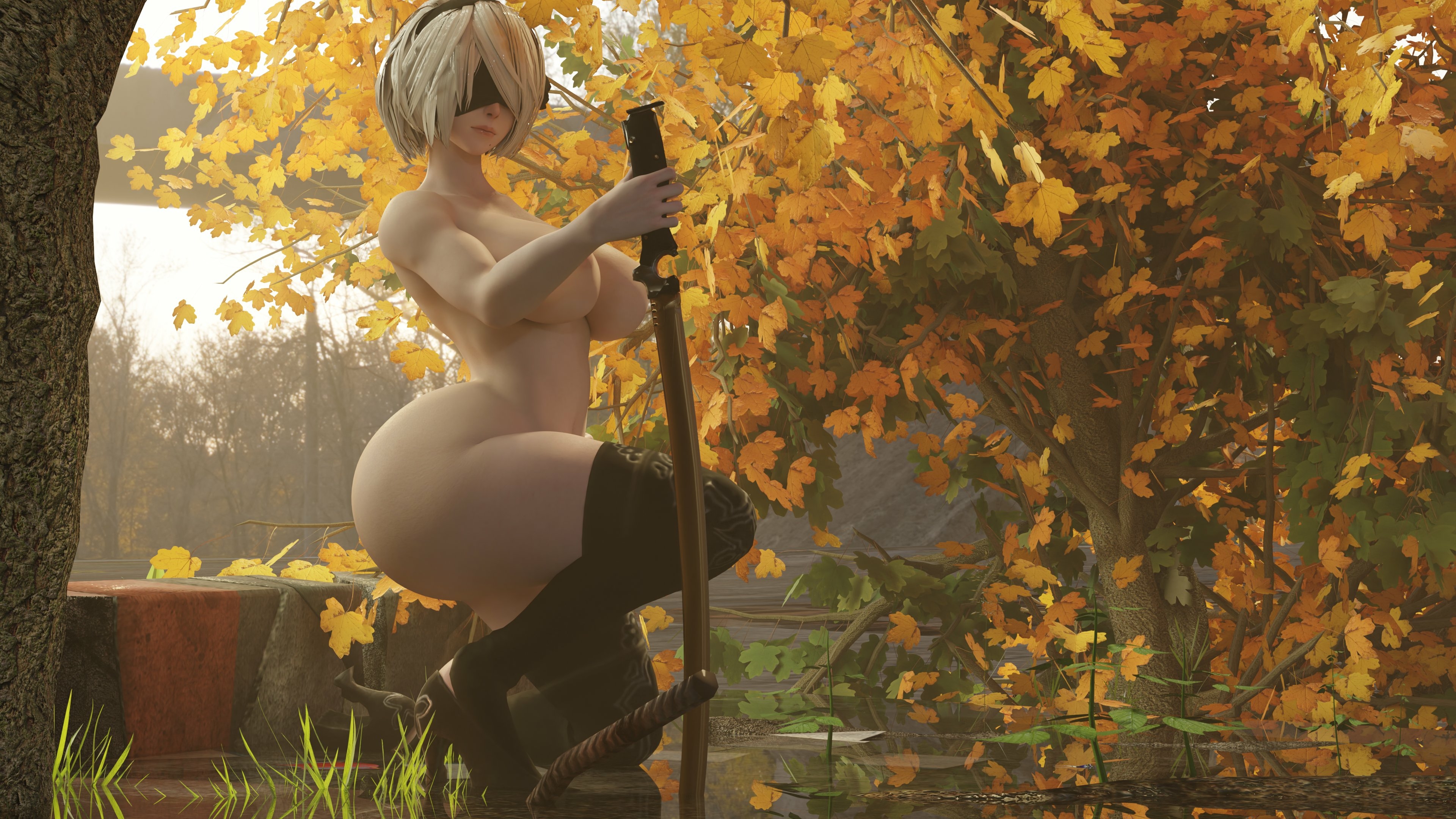 2B boobs side pose Yorha2b Nier Automata Boobs Side View Big Ass Ass Naked Fully Naked 3d Porn