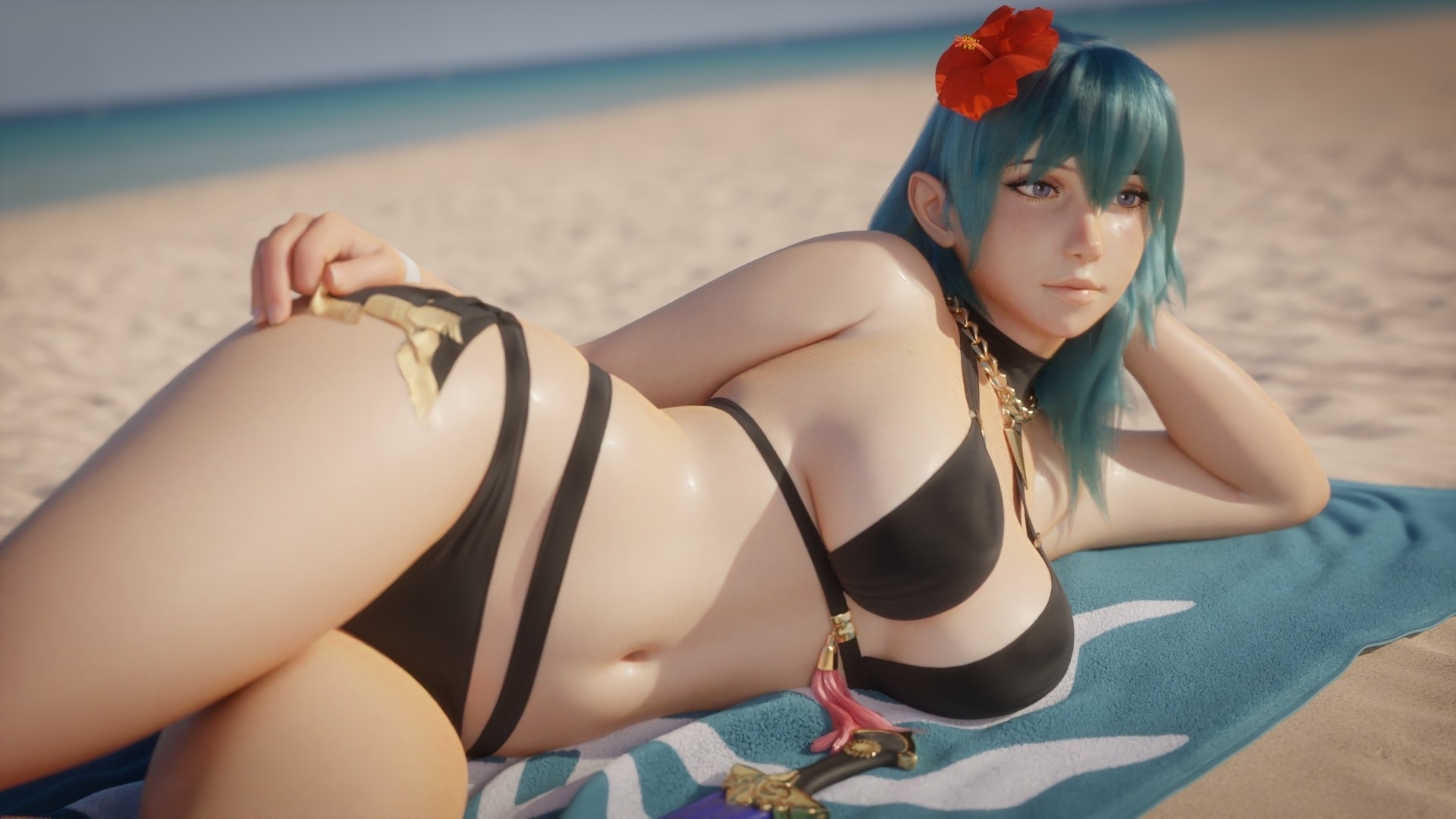 Byleth in bikini Byleth Fire Emblem Boobs Cleavage Sexy Hot Bikini Lingerie Naked Half Naked 3d Porn