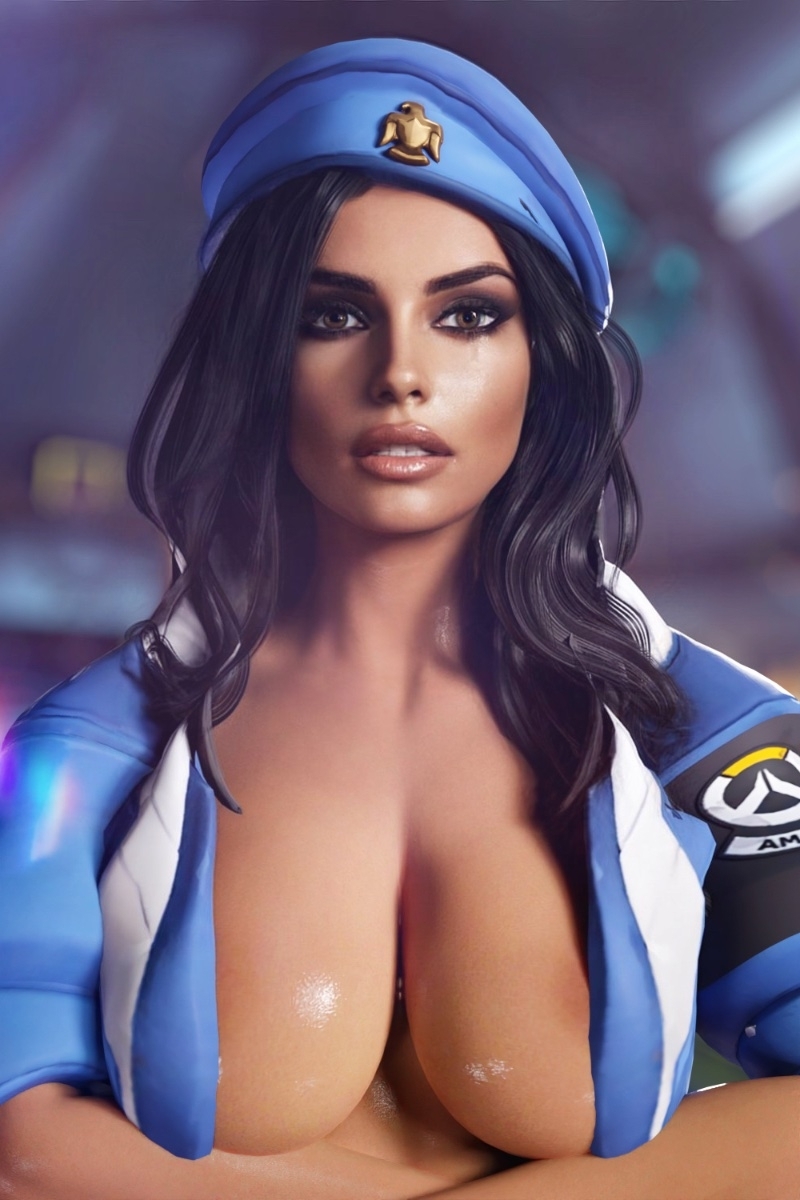 Bimbo Ana Amari without glasses Ana (Overwatch) Overwatch Nsfw Boobs Big boobs Tits Pink Nipples Nipples Sexy 3d Porn