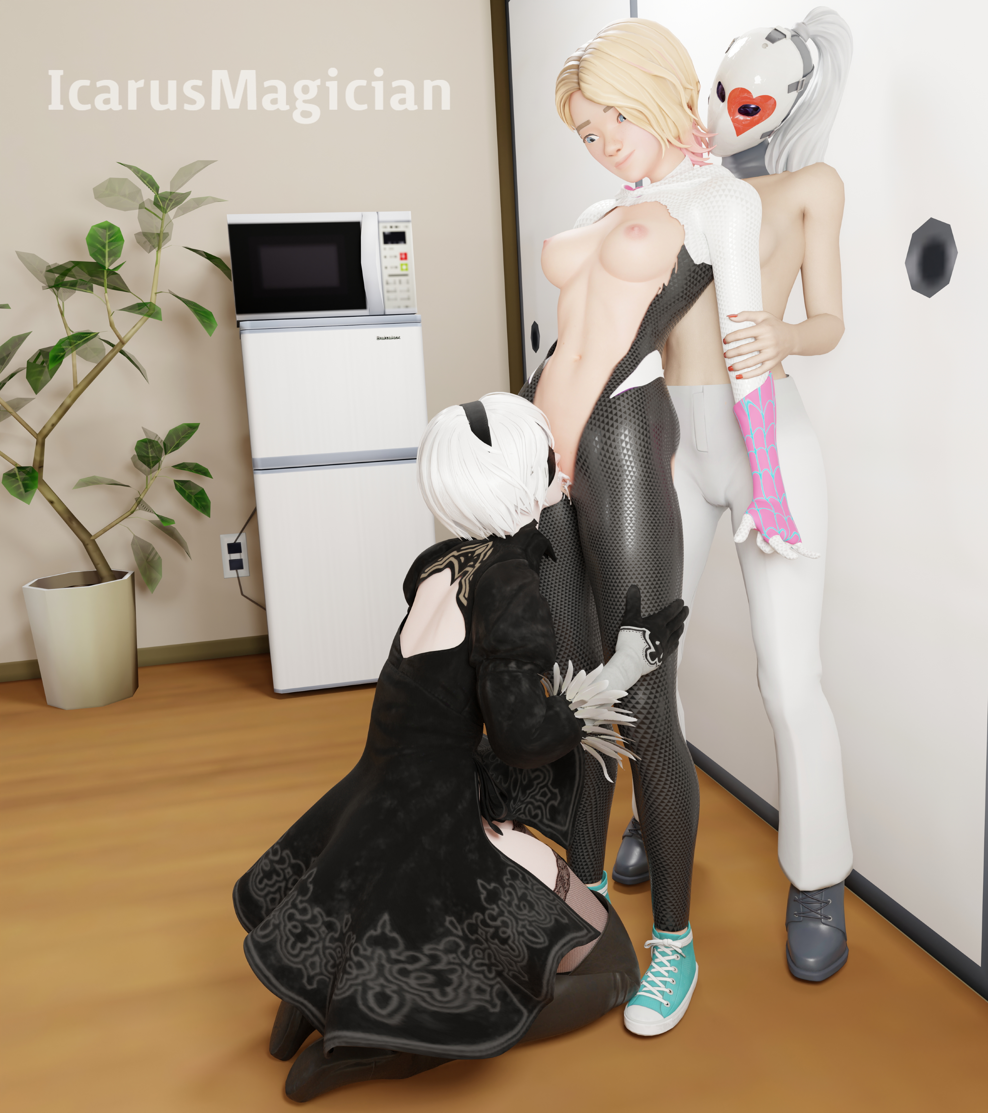 Threesome with Spider-Gwen  Loveless  and 2B 2b Nier Automata Fortnite Spidergwen Loveless Gwen Stacy 3d Porn Nude Nsfw Threesome Blender3d Blendernsfw