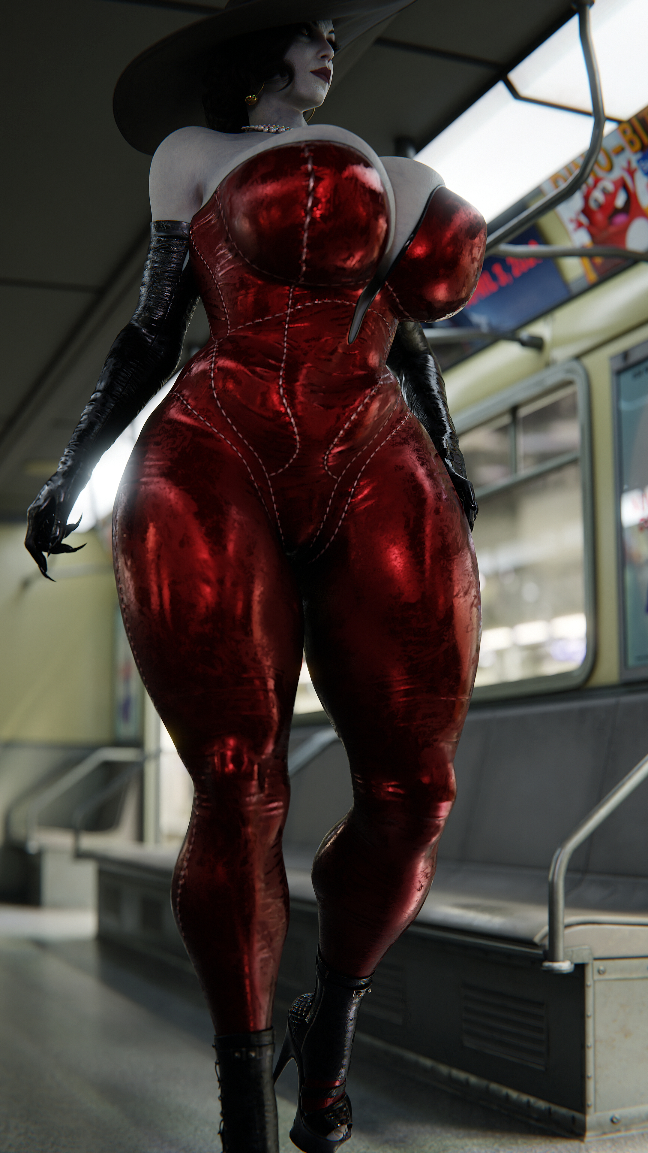 Lady Dimitresuc in Red Bodysuit Alcina Dimitrescu Lady Dimitrescu Big Tits Big Ass Muscular Girl Thick Thighs