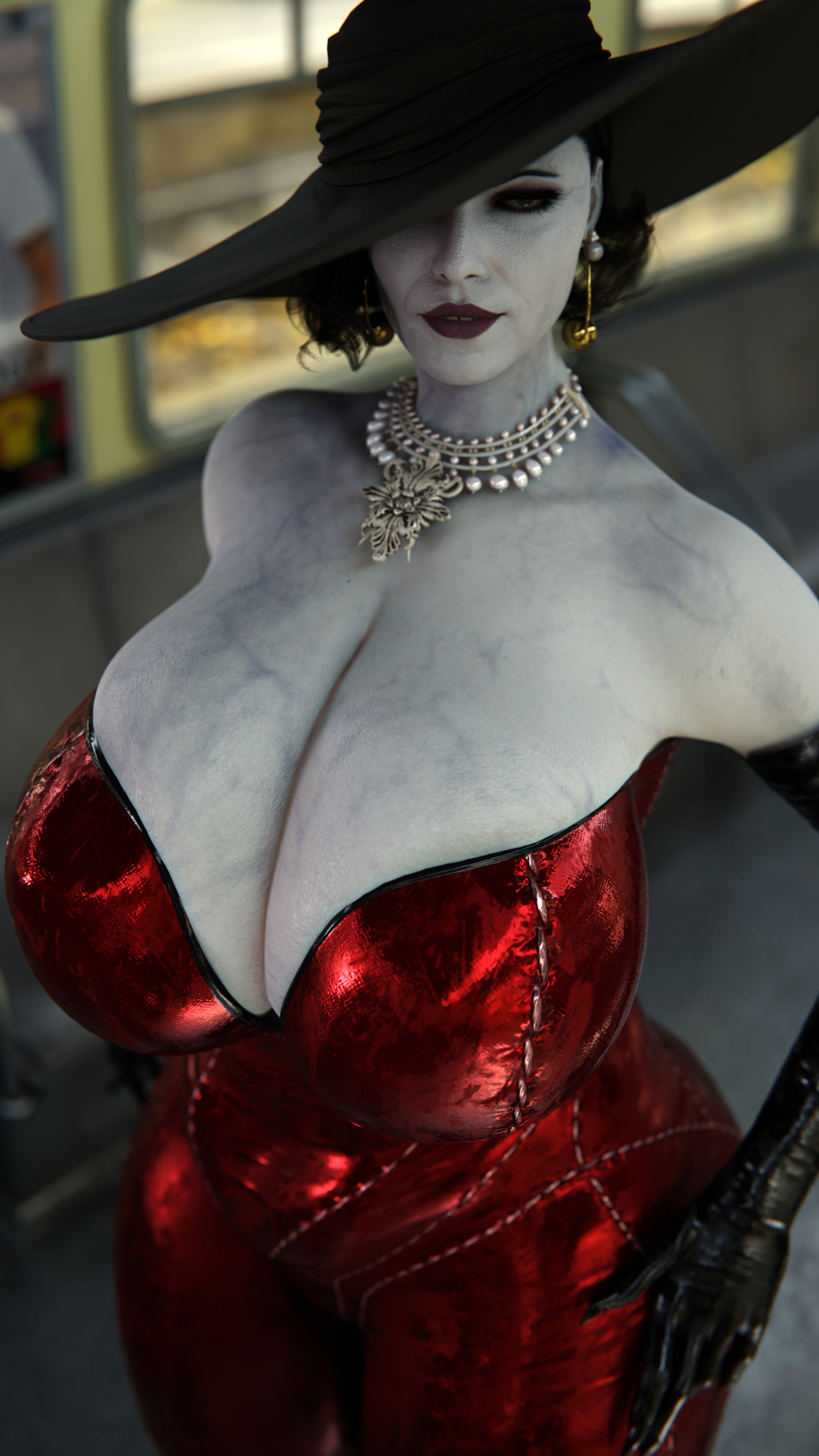 Lady Dimitresuc in Red Bodysuit Alcina Dimitrescu Lady Dimitrescu Big Tits Big Ass Muscular Girl Thick Thighs 2