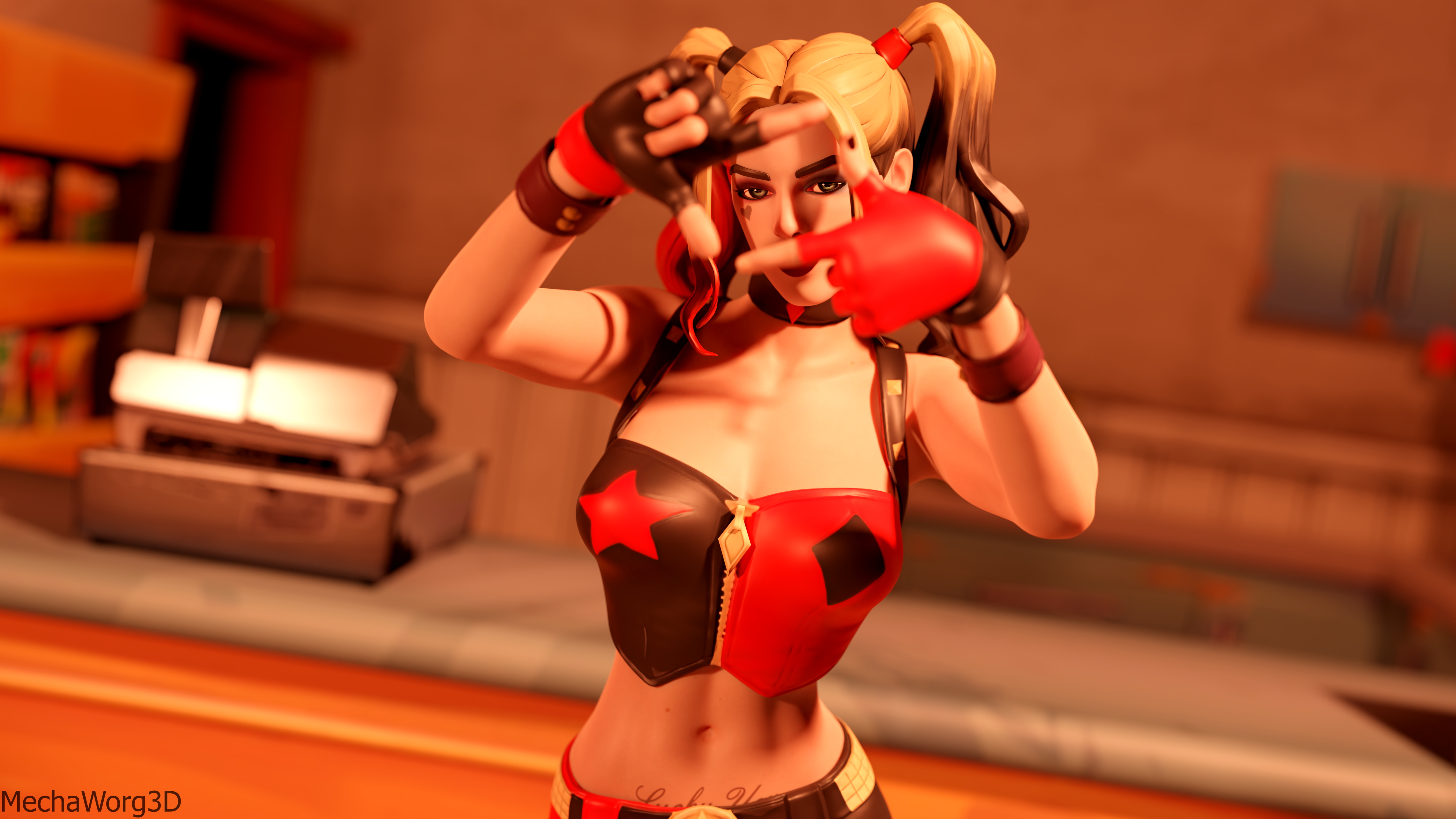 Harley Posing Fortnite Harley Quinn Dc Comics Corset Nude Big Tits Boobs Posing 3d Girl Sexy Nsfw Tattoos