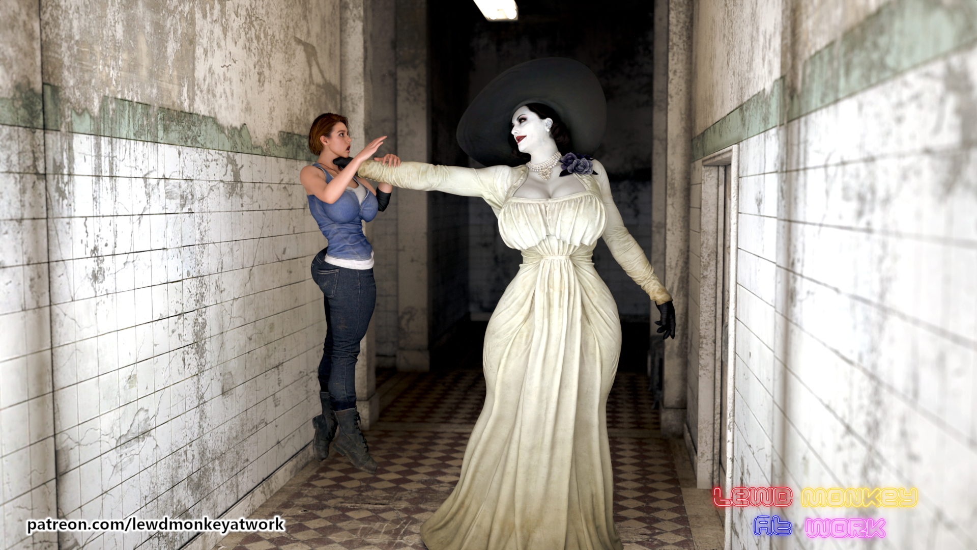 Jill vs Lady D Resident Evil Jill Valentine Lady Dimitrescu Pinup Sexy Nude Big Tits Big Ass Sex Lesbian Pussy Pussy Licking 3