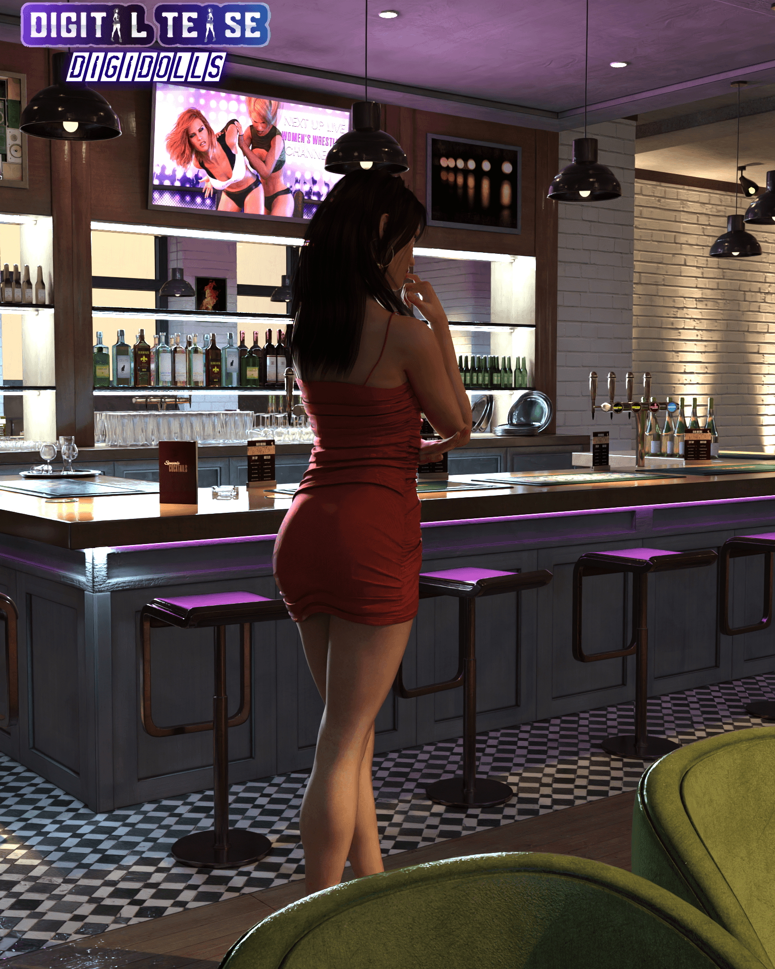 Jennifer at the bar  Dress Sexy Brunette High Heels 2