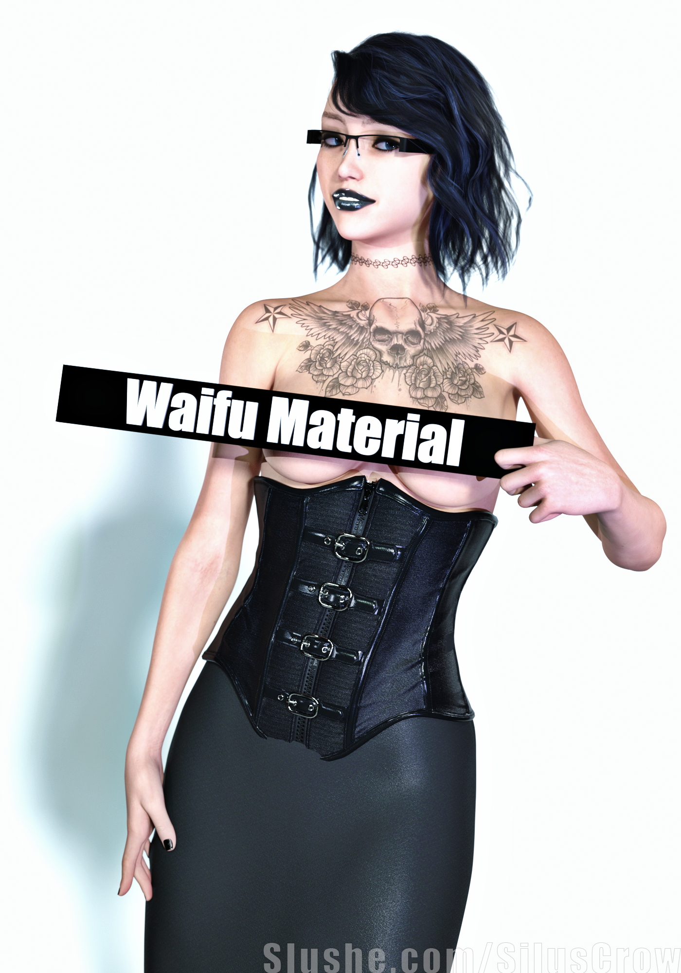 Waifu Material Original Glasses Goth Topless Pinup Solo 10