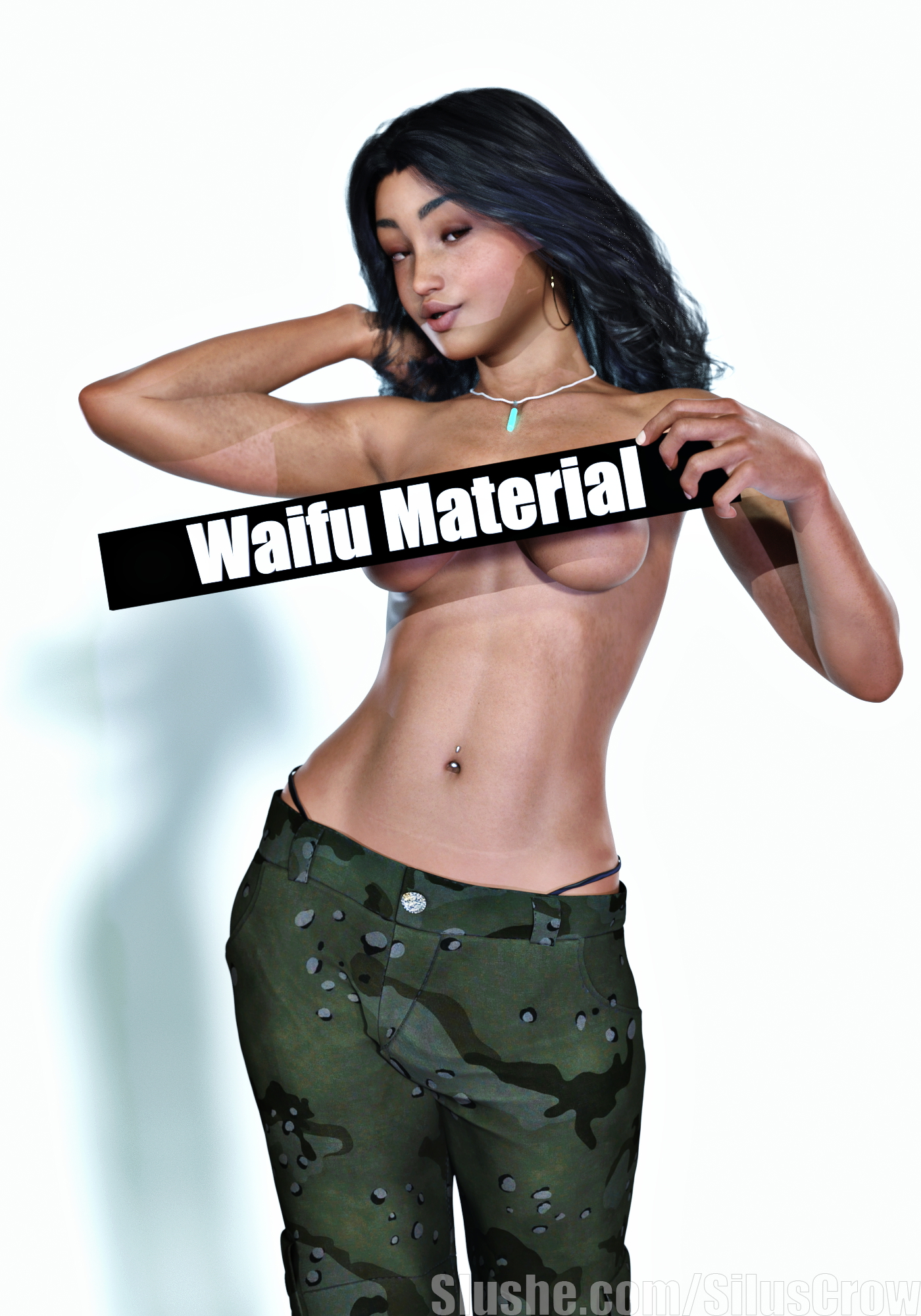 Waifu Material Original Glasses Goth Topless Pinup Solo 18
