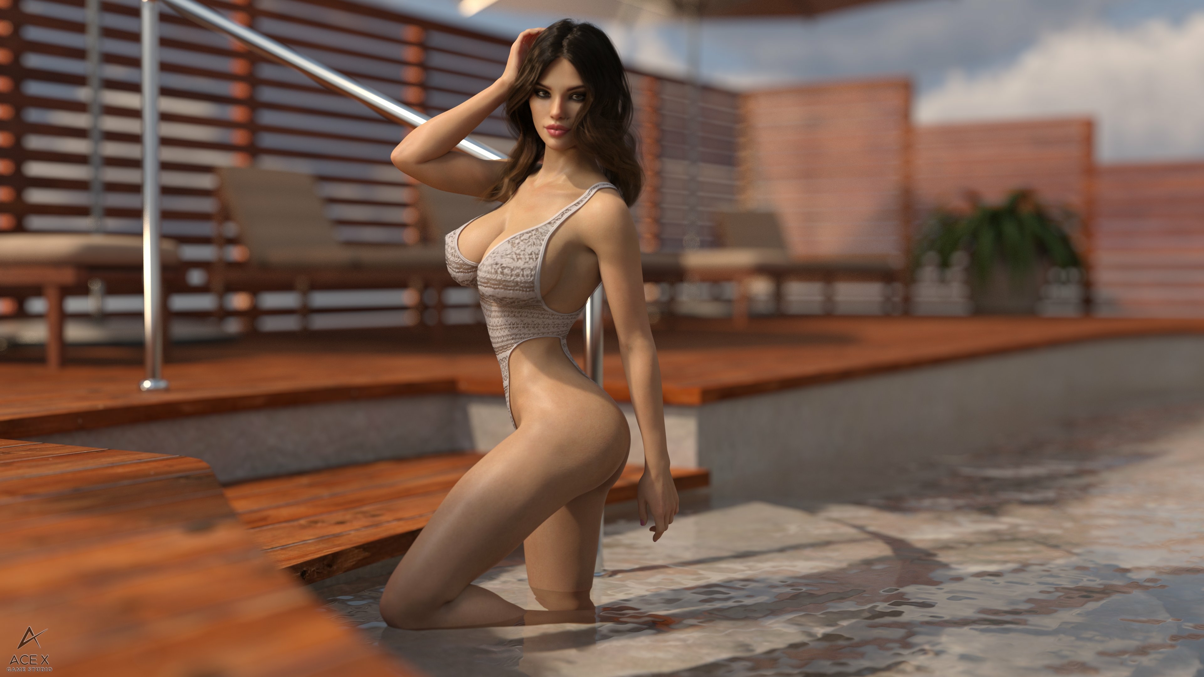 sexy lingerie pose Acexgamestudio Lingerie Sfw Back View Boobs Half Naked Big boobs Big Tits Horny 3d Porn 2