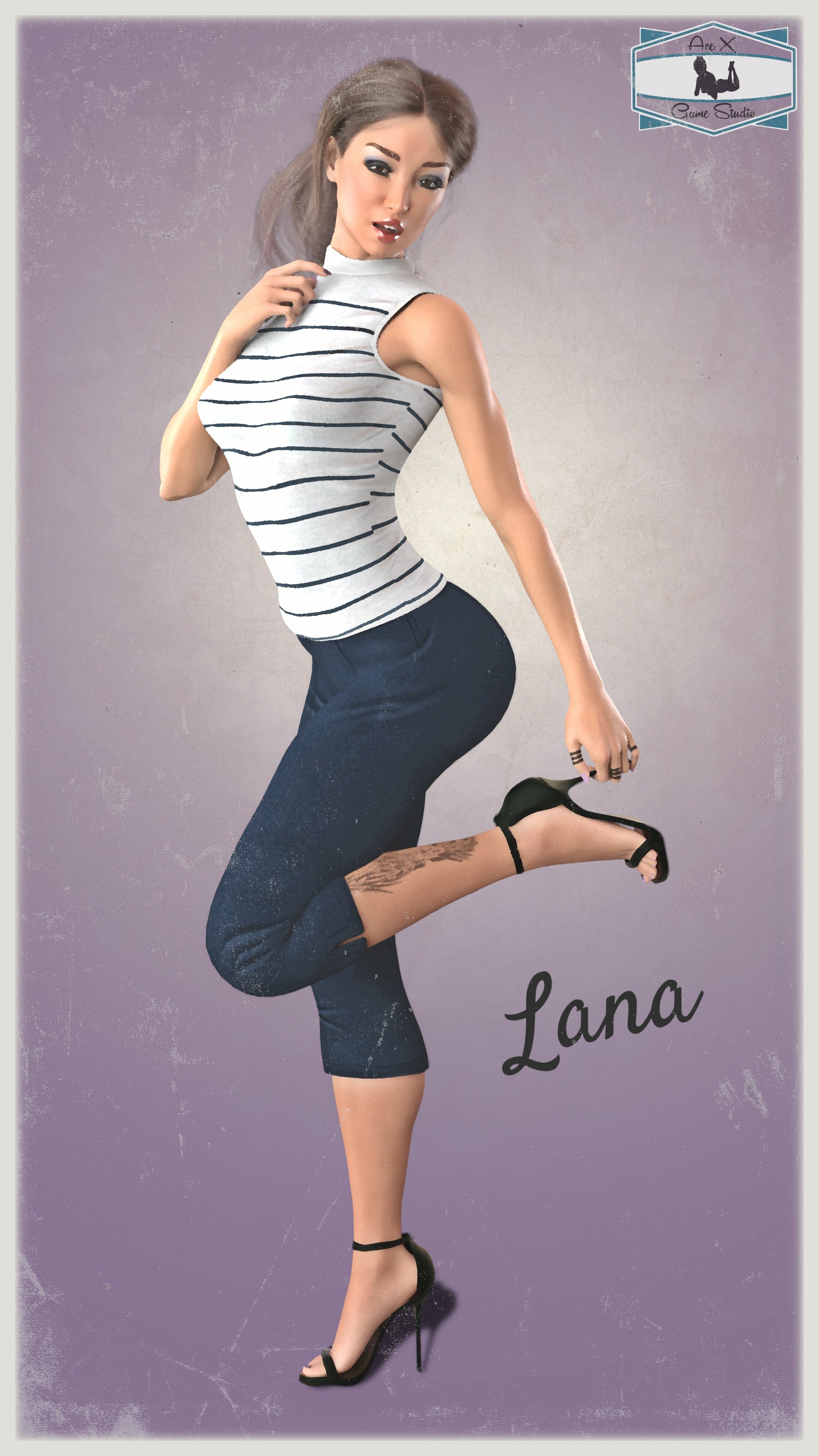Lana from MY Classic Pinup Series Acexgamestudio Lingerie Sfw Back View Boobs Half Naked Big boobs Big Tits Horny 3d Porn Nsfw