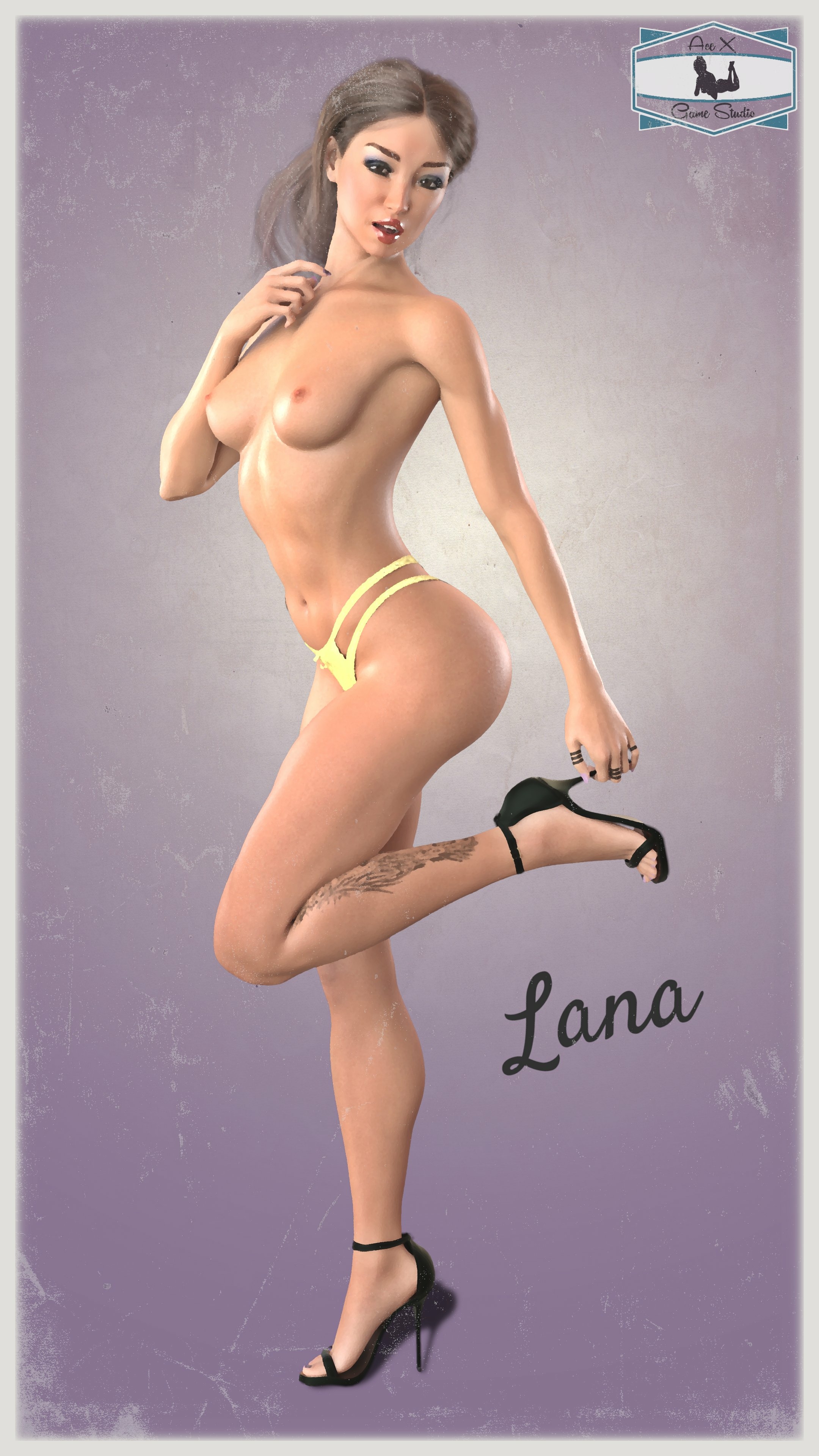 Lana from MY Classic Pinup Series Acexgamestudio Lingerie Sfw Back View Boobs Half Naked Big boobs Big Tits Horny 3d Porn Nsfw 2