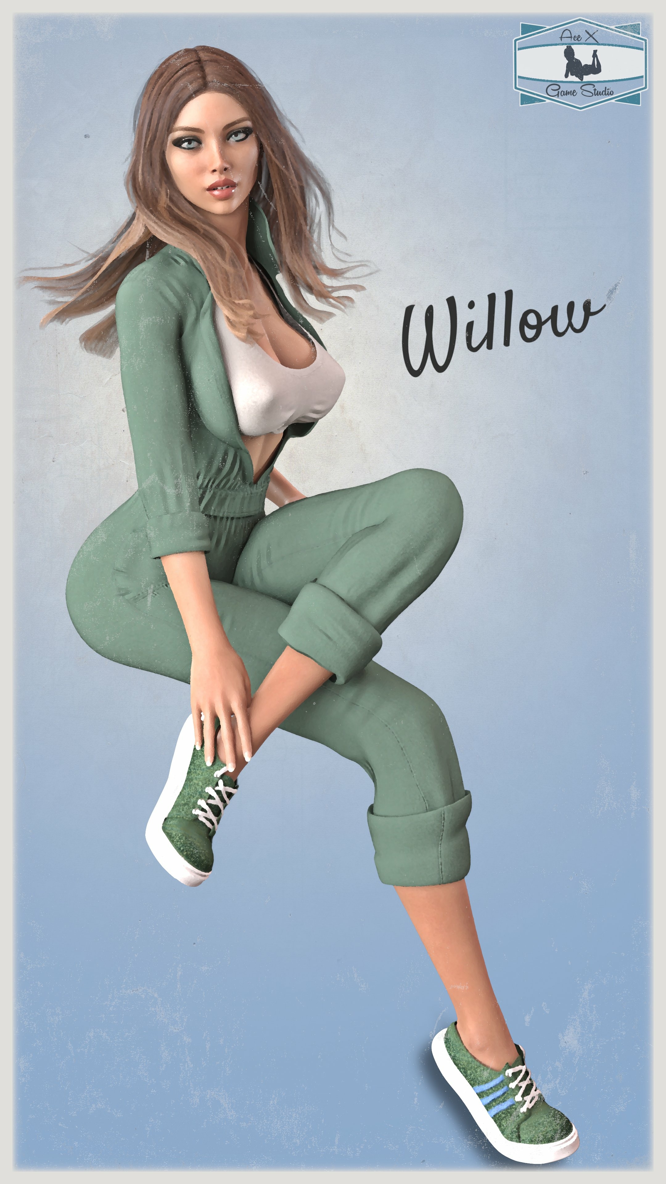Willow from my classic pin-up series! Acexgamestudio Sfw Nsfw Nipples Pink Nipples Naked Boobs Big boobs Horny 3d Porn