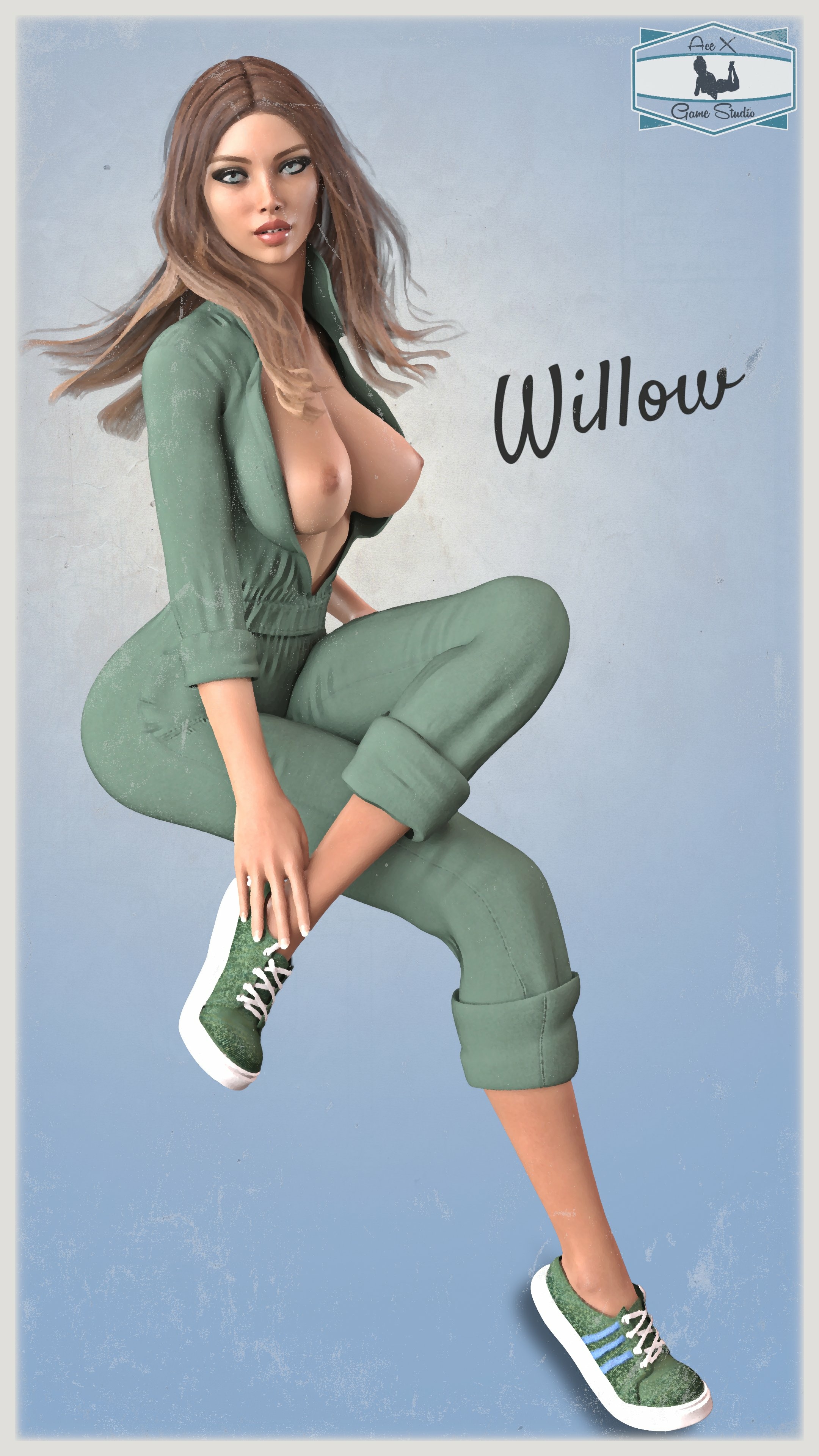 Willow from my classic pin-up series! Acexgamestudio Sfw Nsfw Nipples Pink Nipples Naked Boobs Big boobs Horny 3d Porn 2