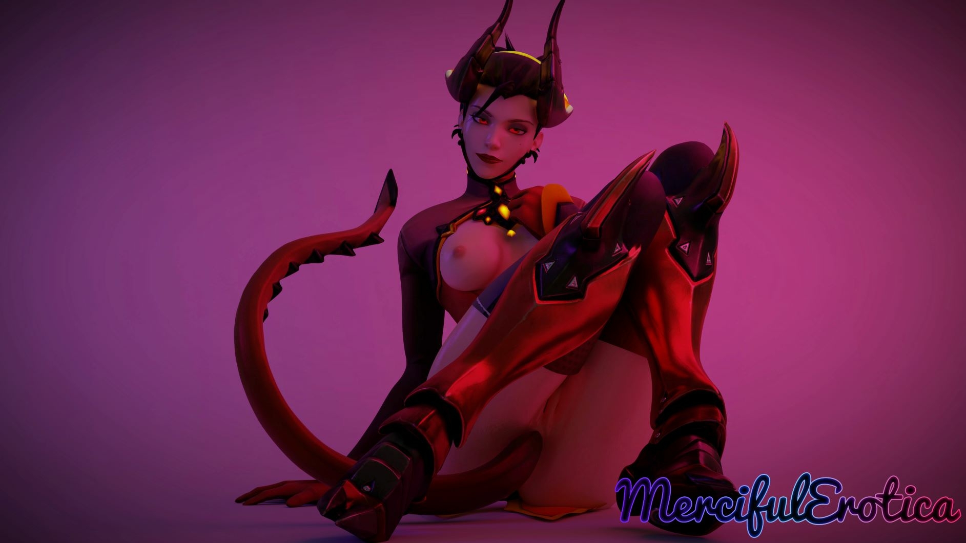 Devil Mercy Mercy Overwatch Demon Horns Sexy Outfit Breast Tits Small Tits