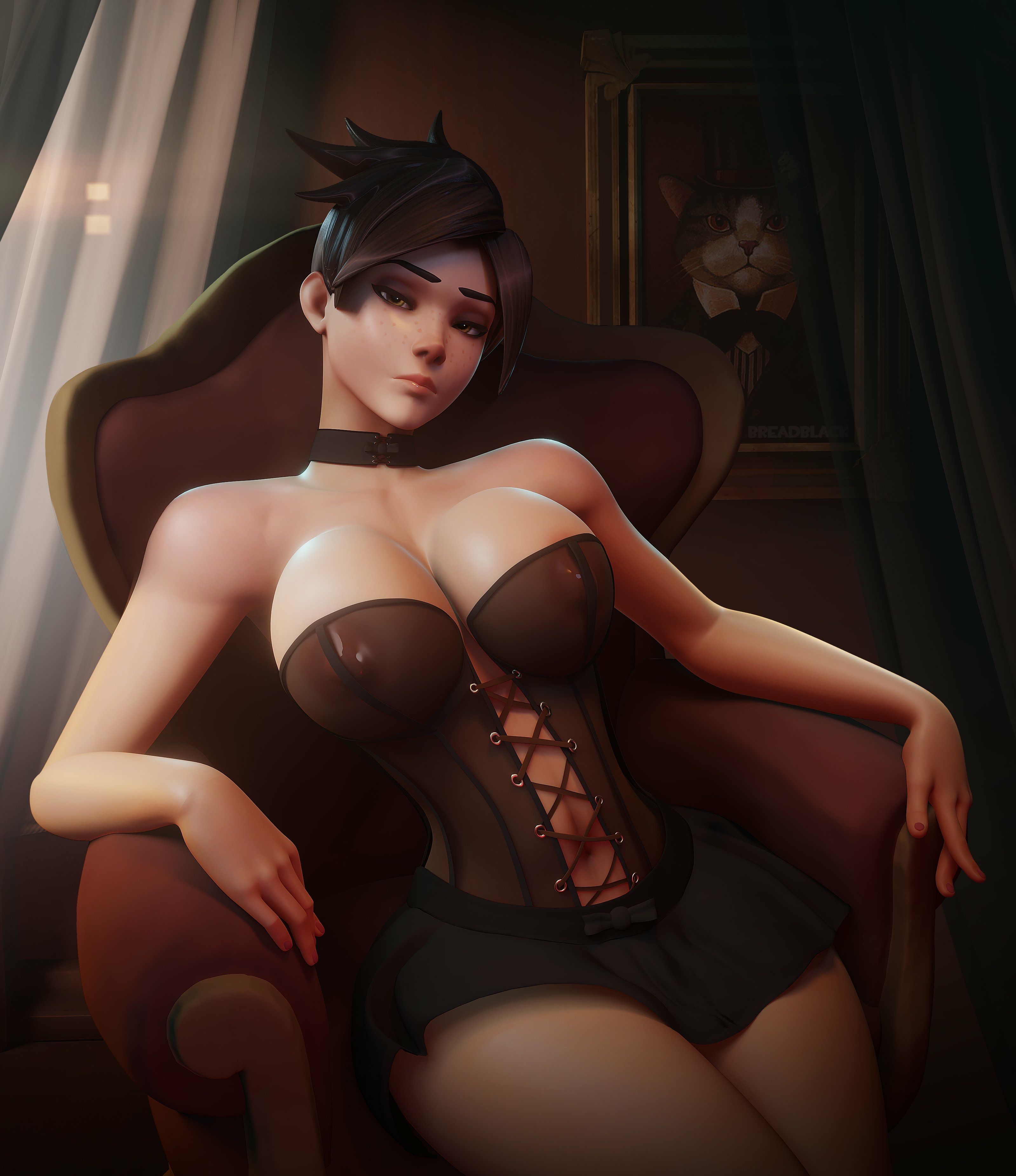 Bring me some wine. Tracer Overwatch Lingerie Cute Sexy Hot Horny Face Boobs Big boobs 3d Porn