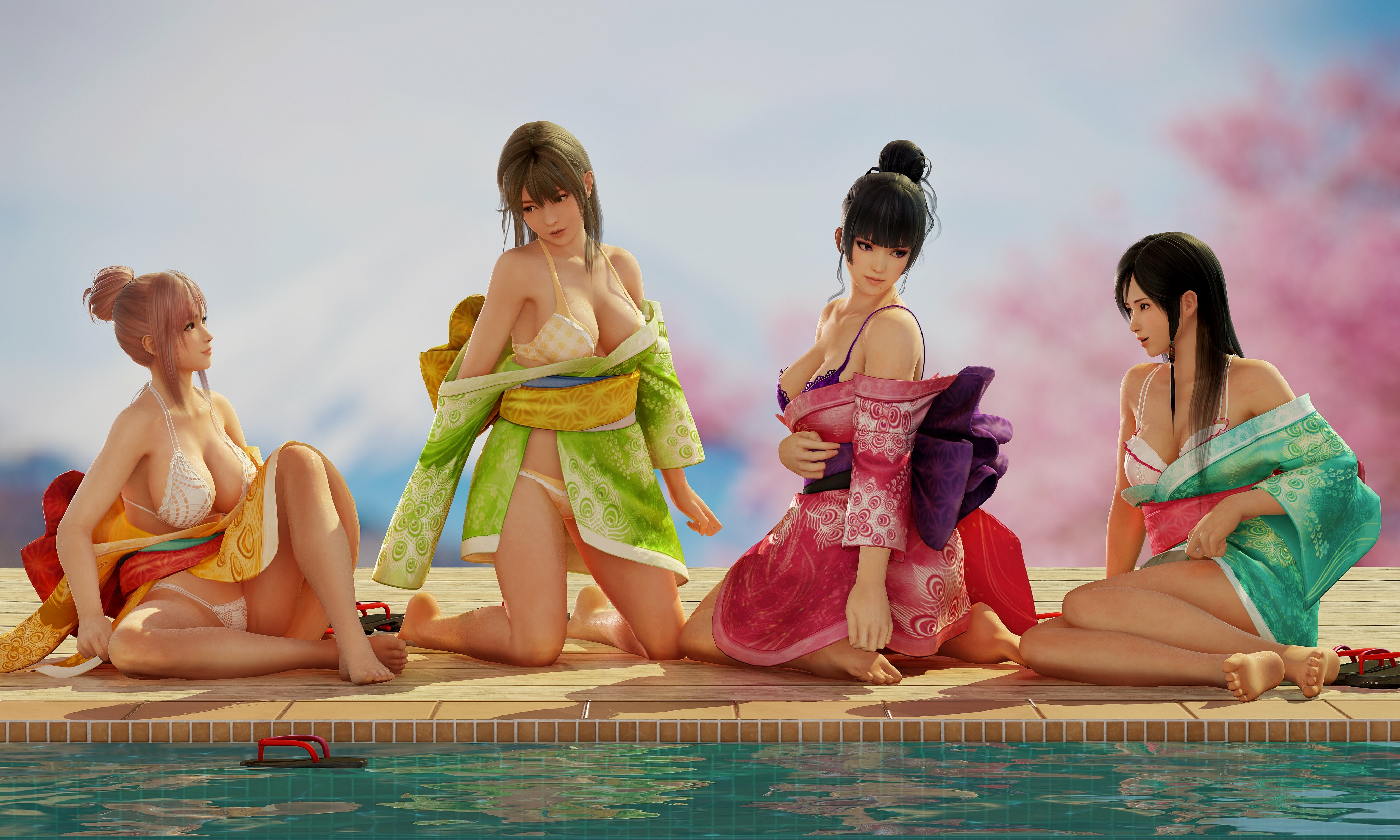 fours in bikini Hanoka Kokoro Nyotengu Misaki Kimono Chracter Dead Or Alive Sfw Sexy Horny Face Ass Boobs Tits Naked Panties 3d Porn