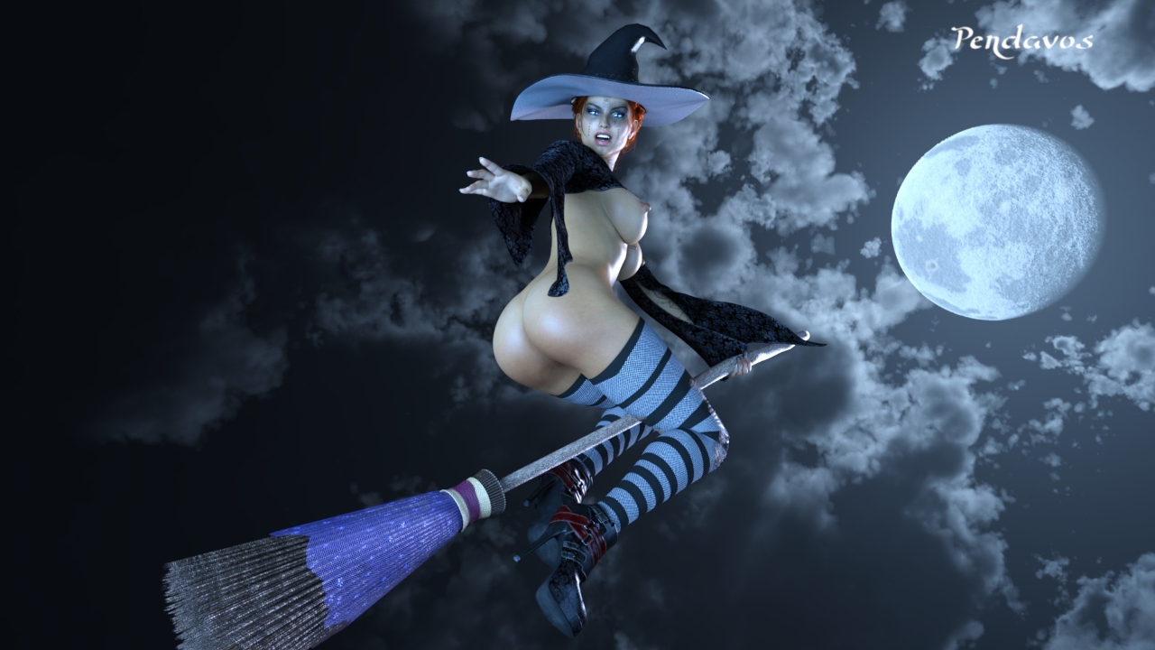 Pendavos  Witch  Patreon Subscribestar.adult Digital Art Sexy Woman Dark Fantasy Red Hair Red head Free Comic Halloween Witch Moonlight Ass Tits