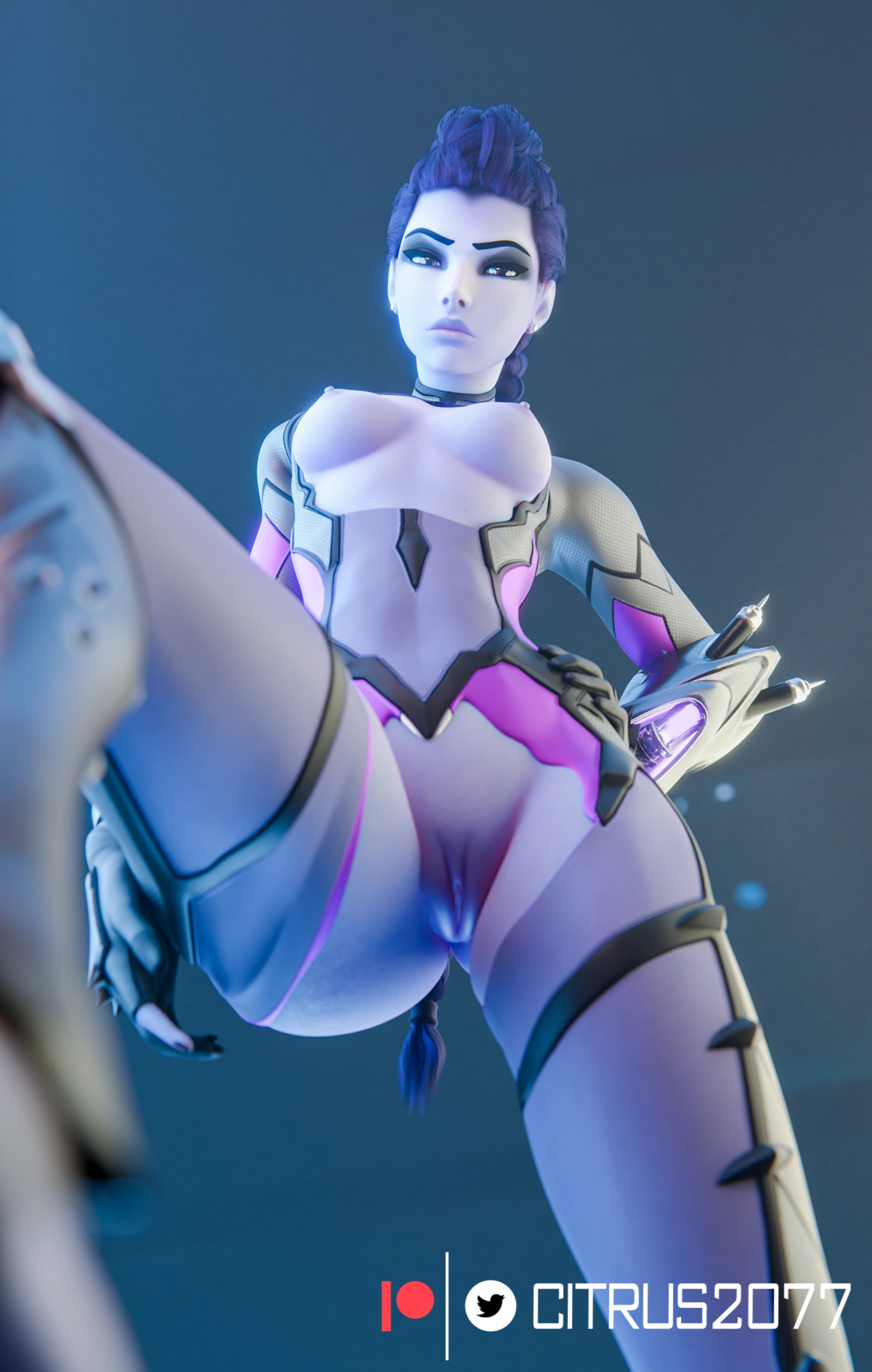 Bundamaker Overwatch Widowmaker Pale Skinned Female Big Ass Pose Naked Sexy Pinup Ass Thighs Clothed Breasts Tits Boobs 4