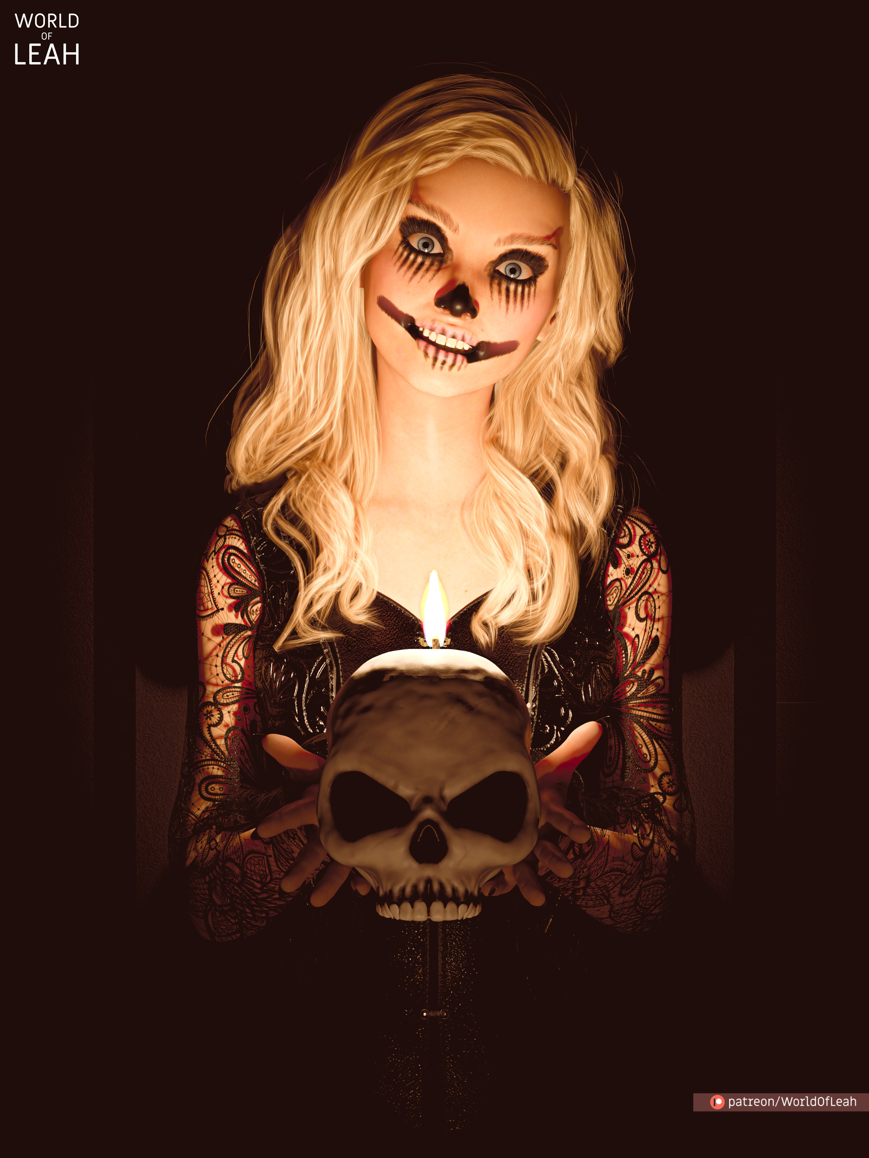 Blue Eyed Nightmare - Halloween  Teen 3d Girl 1girl Photorealistic Blonde Blue Eyes Halloween Skull Clothed Costume Makeup