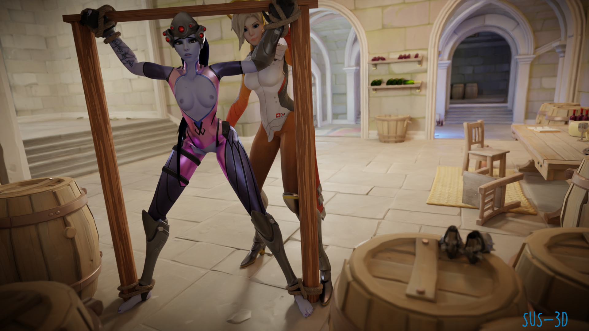 Mercy and Widowmaker bondage fingering and masturbating Overwatch Overwatch Mercy Widowmaker Bondage Fingering Pussy From Behind 3d Porn 2